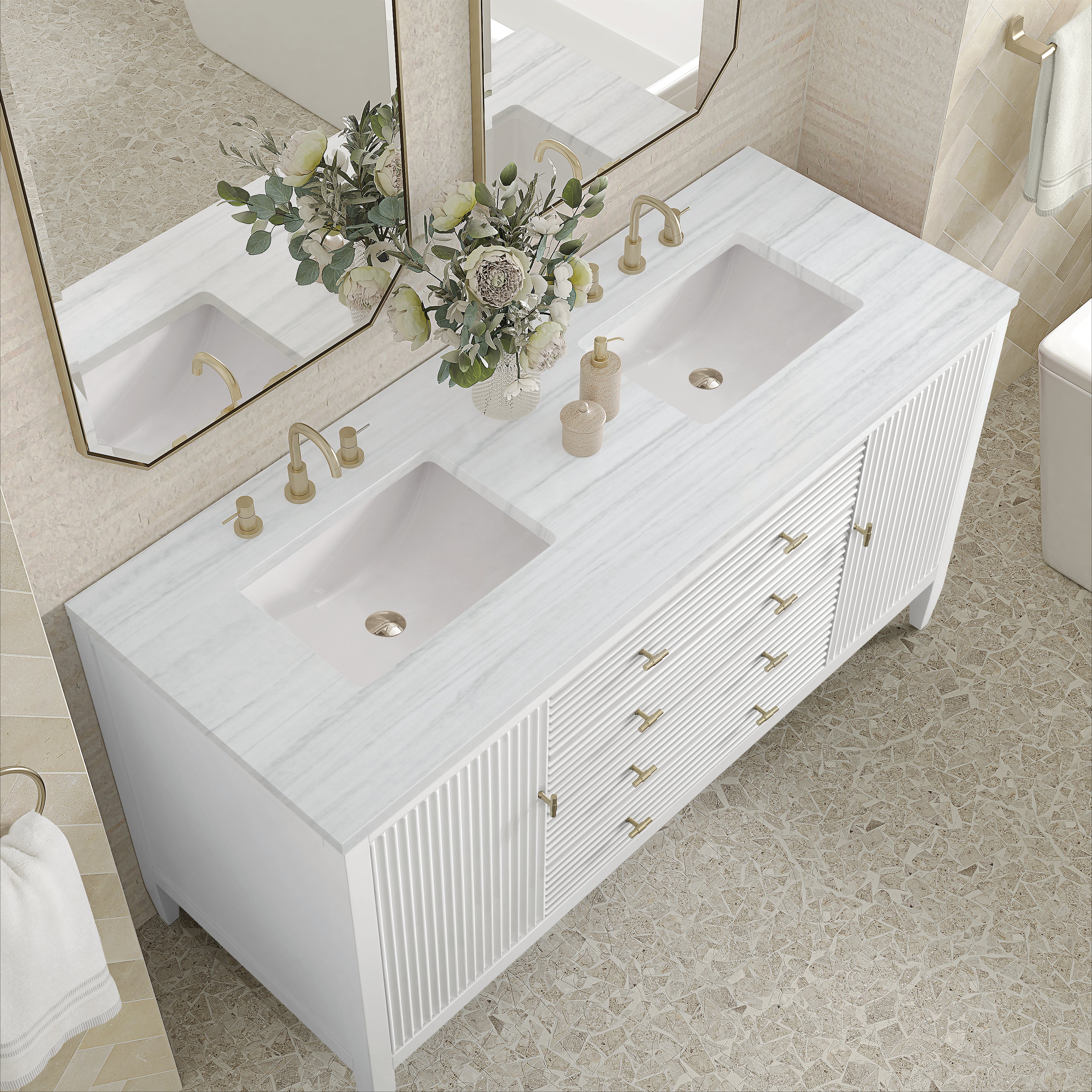 James Martin Myrrin 60" Double Vanity in Bright White with 3cm Countertop