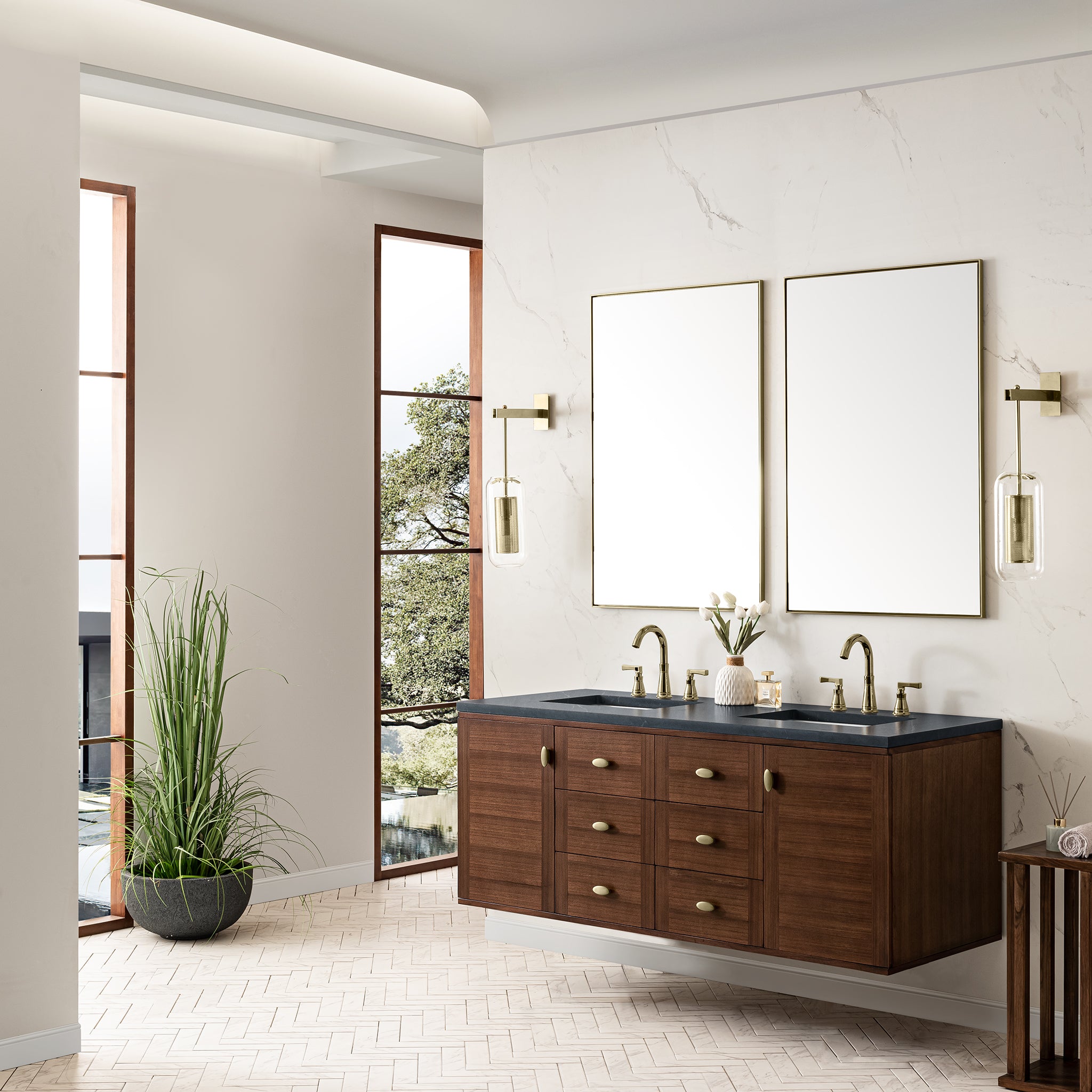 James Martin Amberly 60" Double Vanity in Mid-Century Walnut with 3cm Countertop