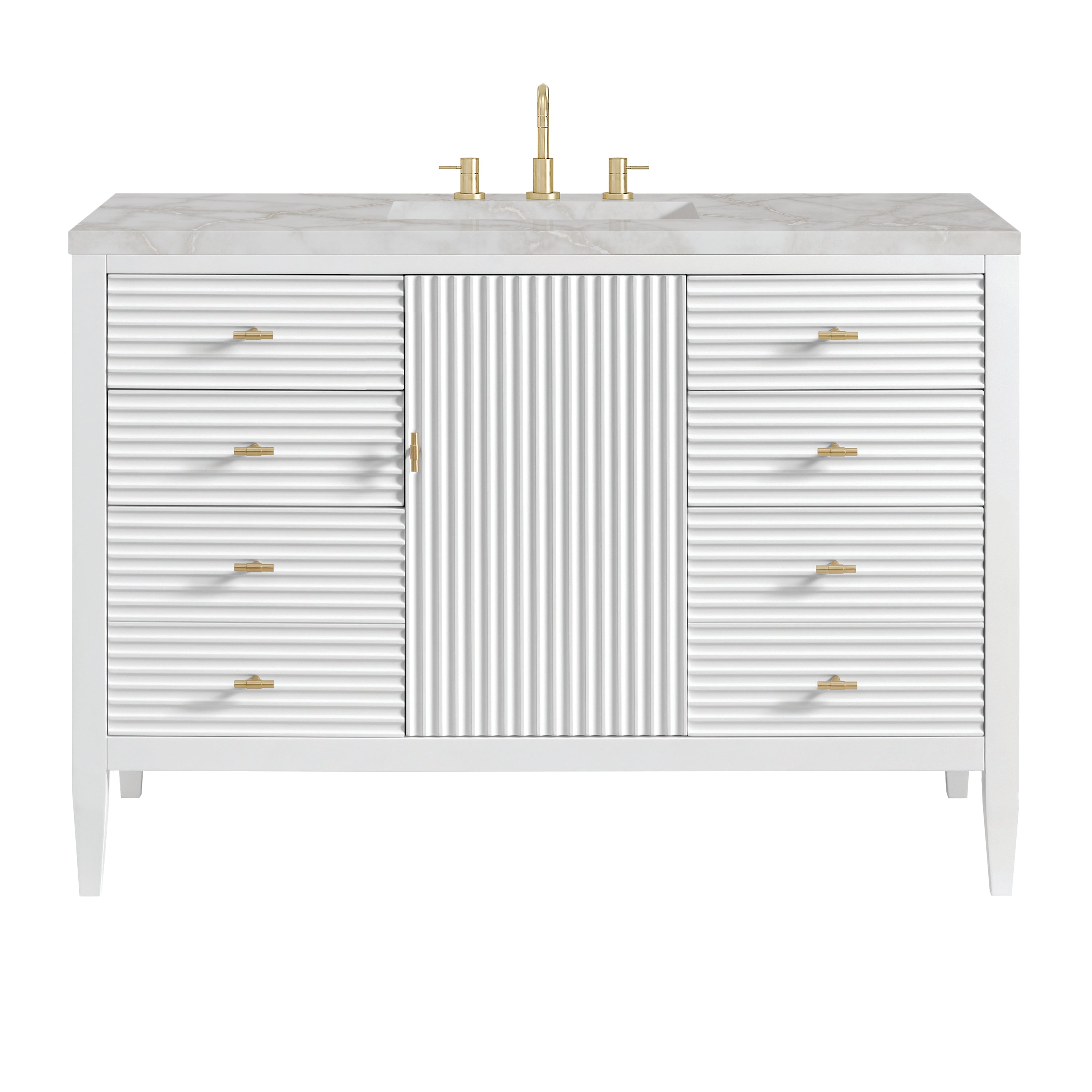 James Martin Myrrin 48" Single Vanity in Bright White with 3cm Countertop and FreePower Wireless Charger