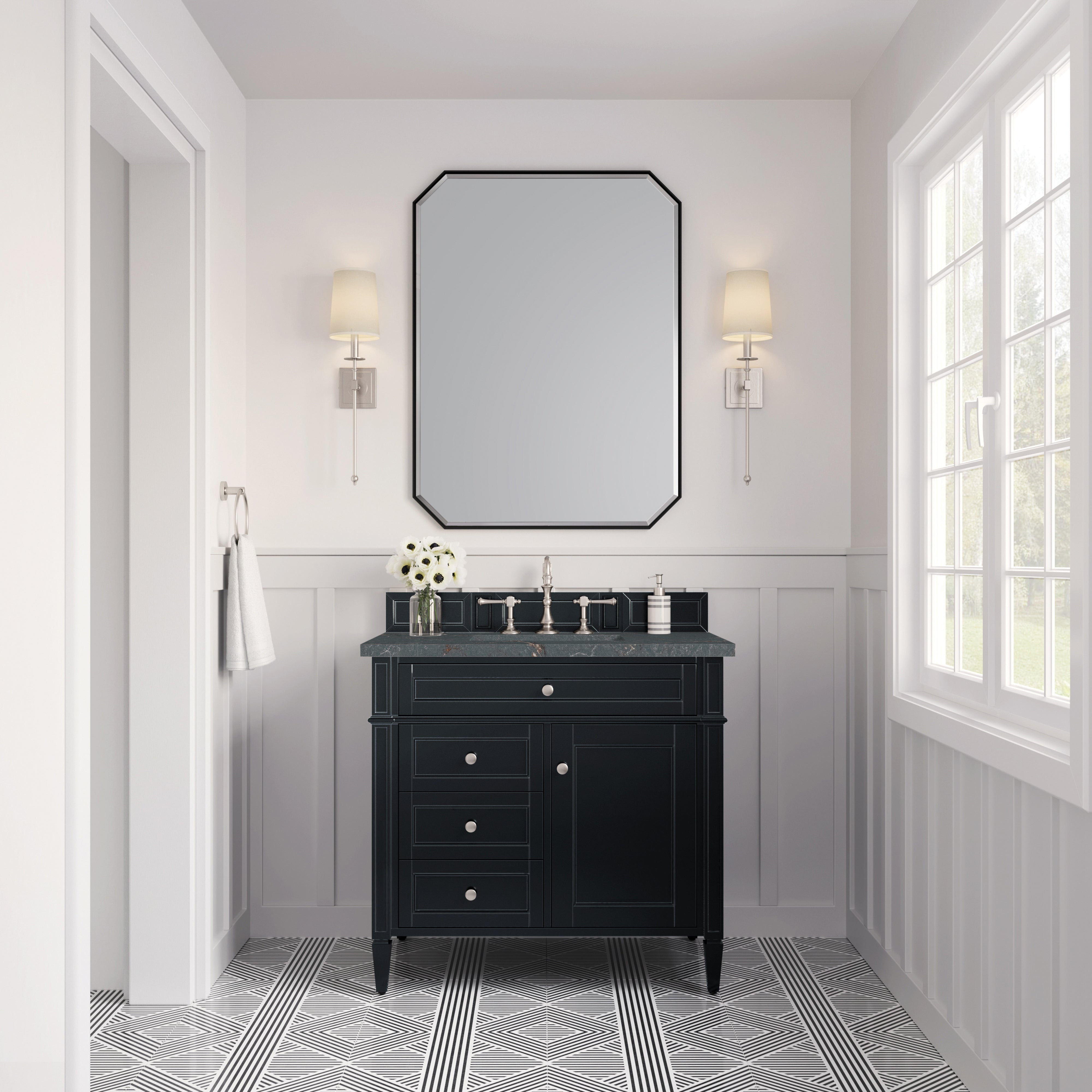 James Martin Brittany 36" Single Vanity in Black Onyx with 3cm Countertop