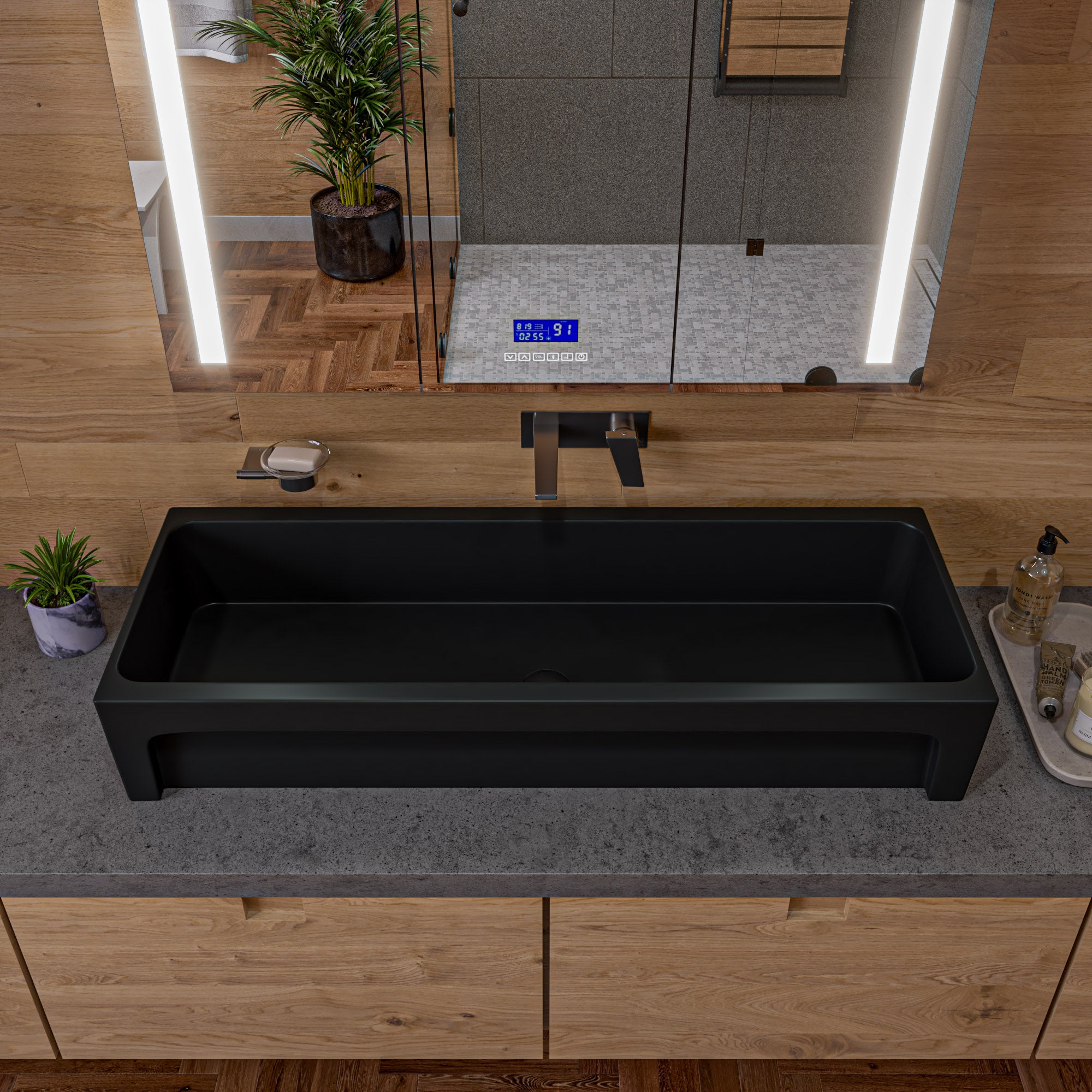 ALFI brand  AB48TRBM 48" Black Matte Above Mount Fireclay Bathroom Trough Sink