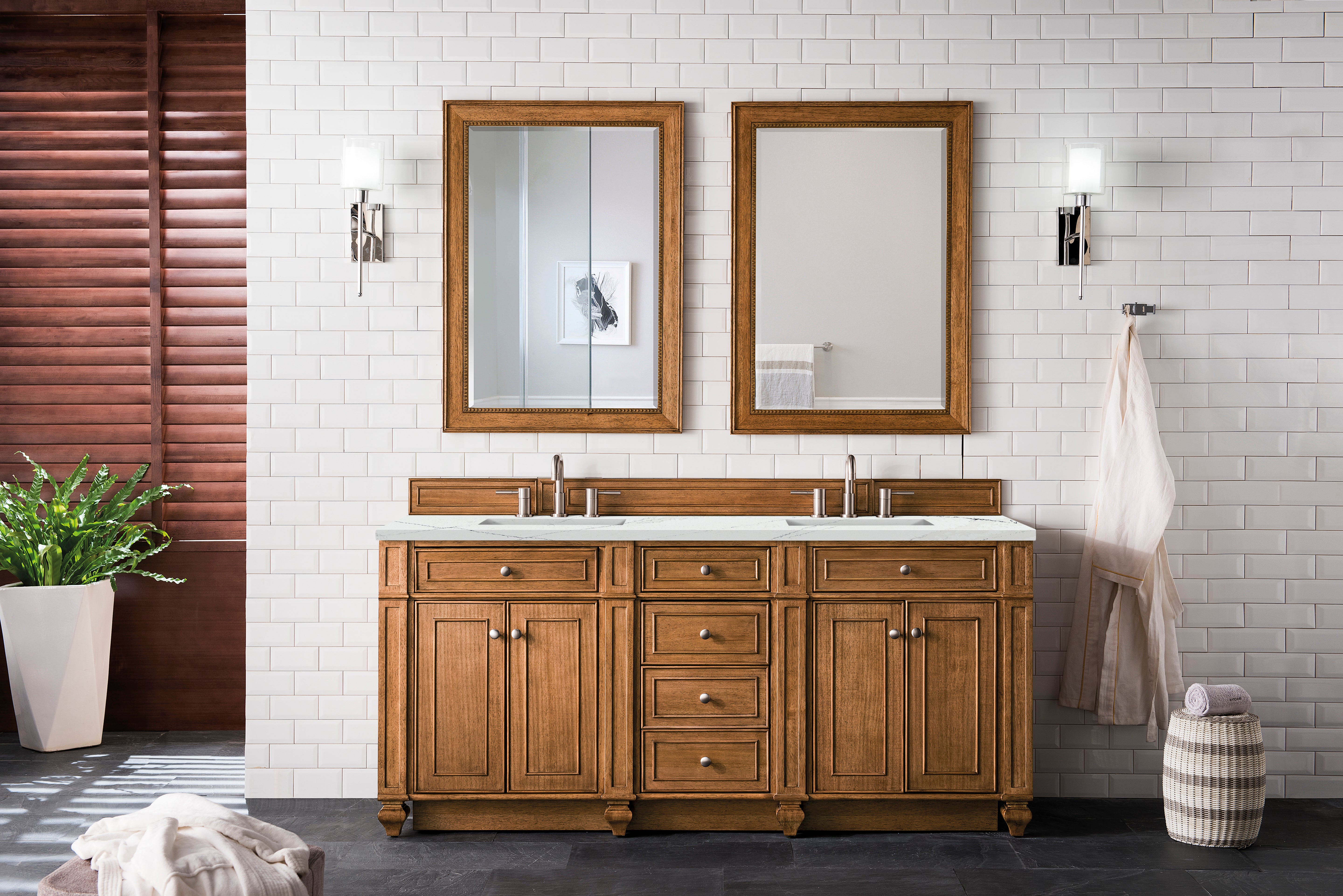 James Martin Bristol 72" Double Vanity in Saddle Brown with 3cm Countertop and FreePower Wireless Charger