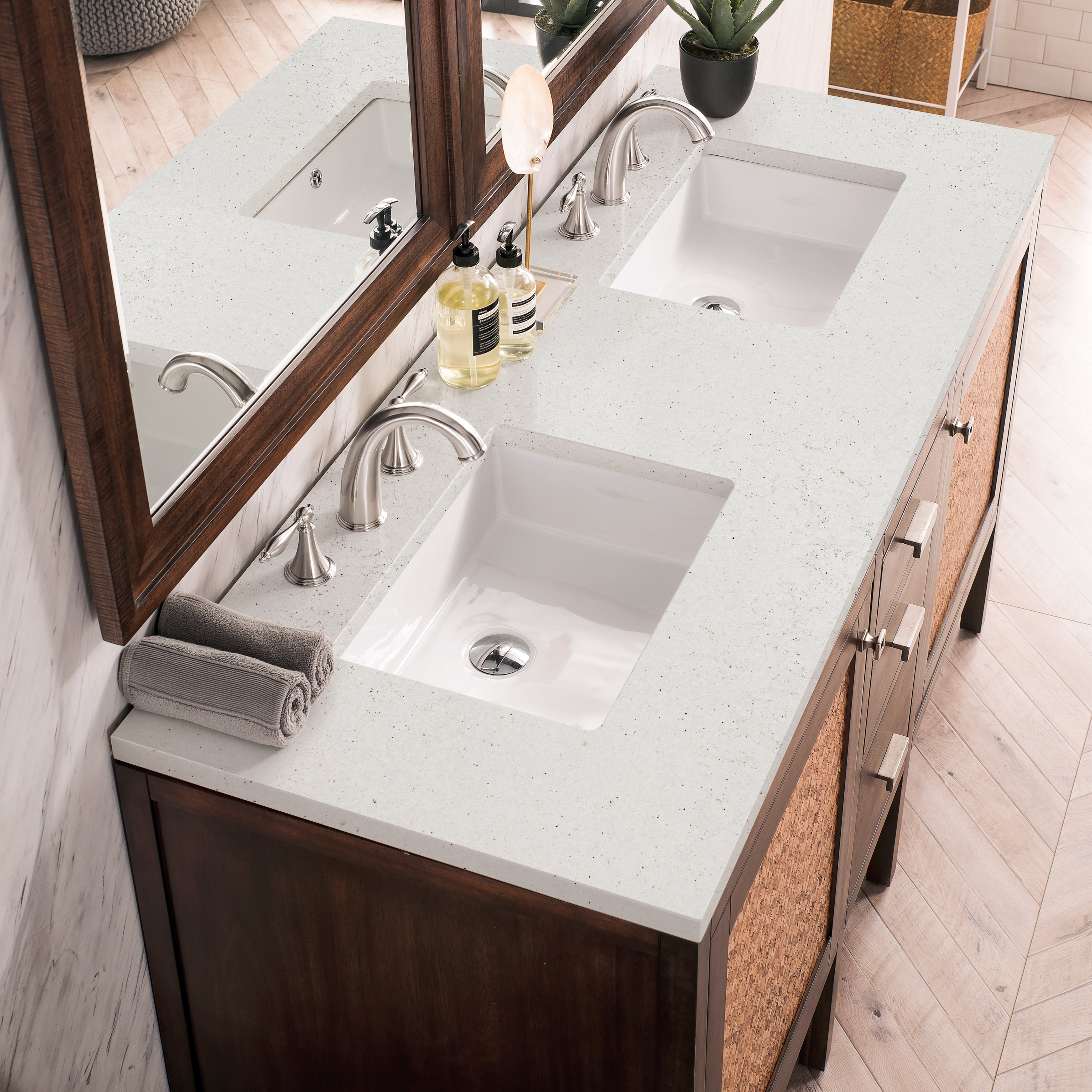 James Martin Addison 60" Double Vanity in Mid-Century Acacia with 3cm Countertop