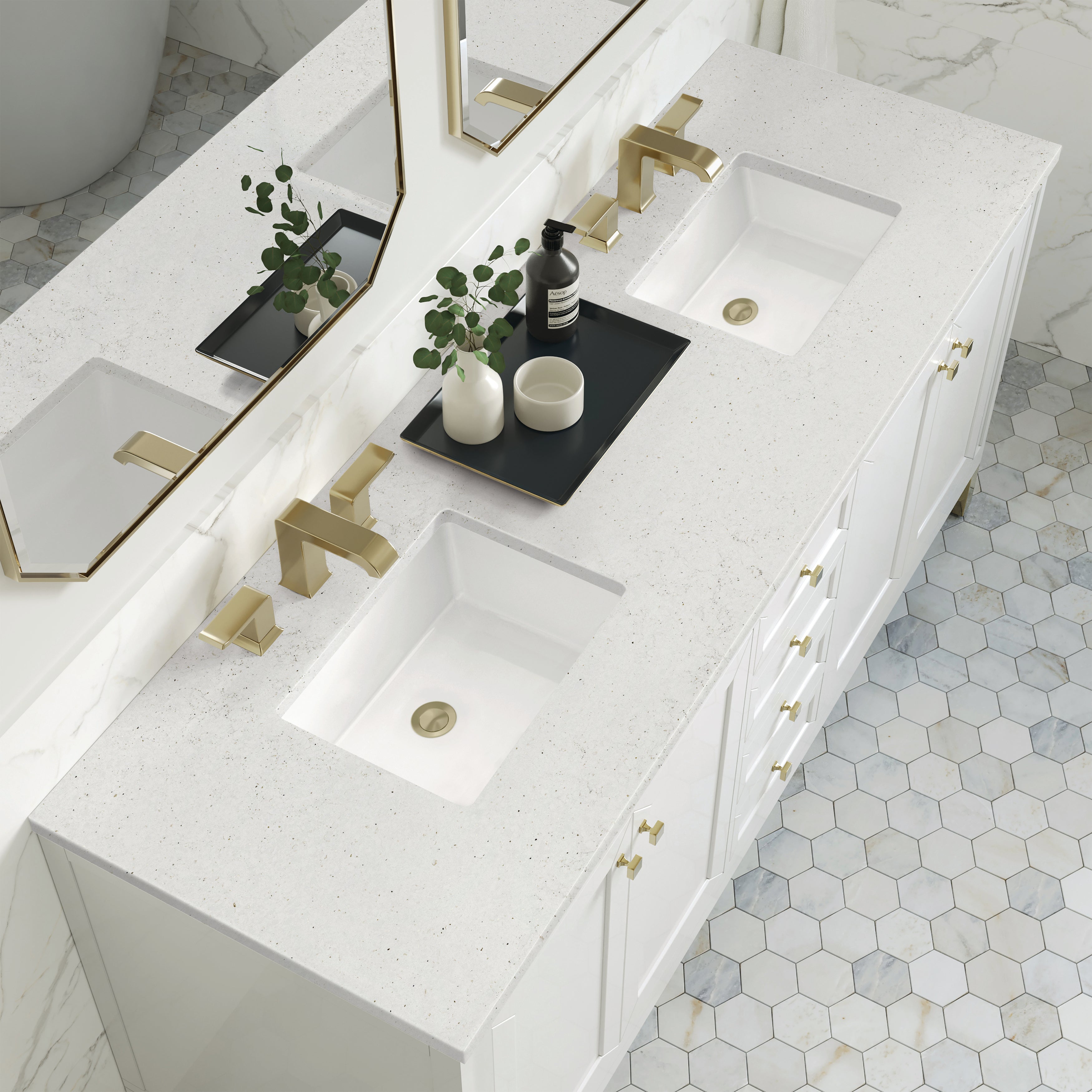 James Martin Chicago 72" Double Vanity in Glossy White with 3cm Countertop