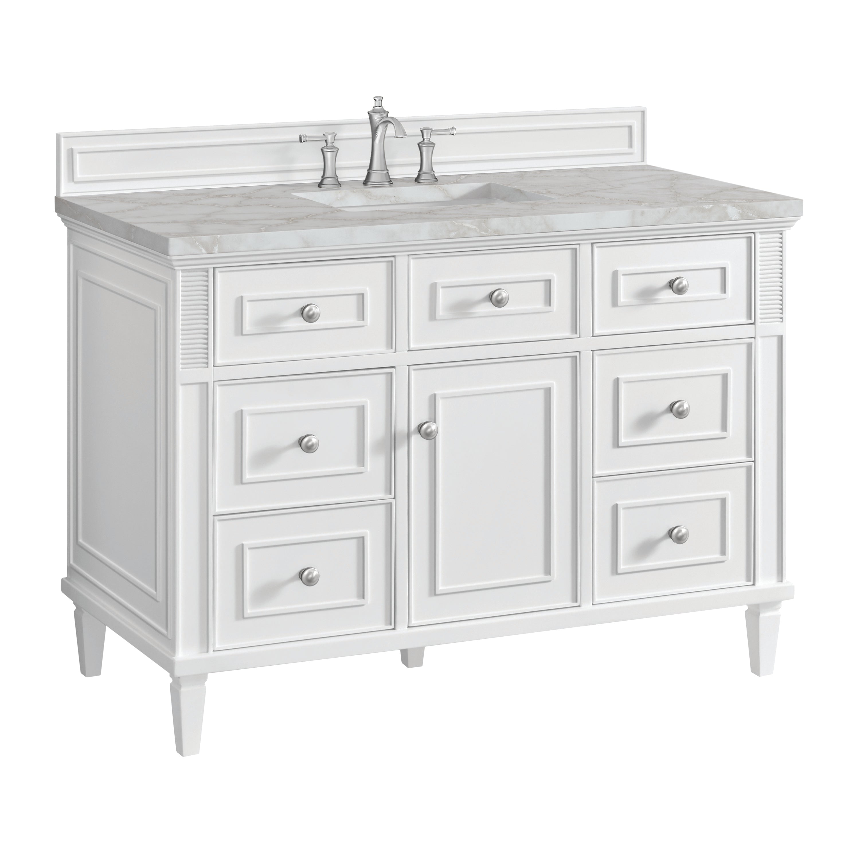 James Martin Lorelai 48" Single Vanity in Bright White with 3cm Countertop and FreePower Wireless Charger