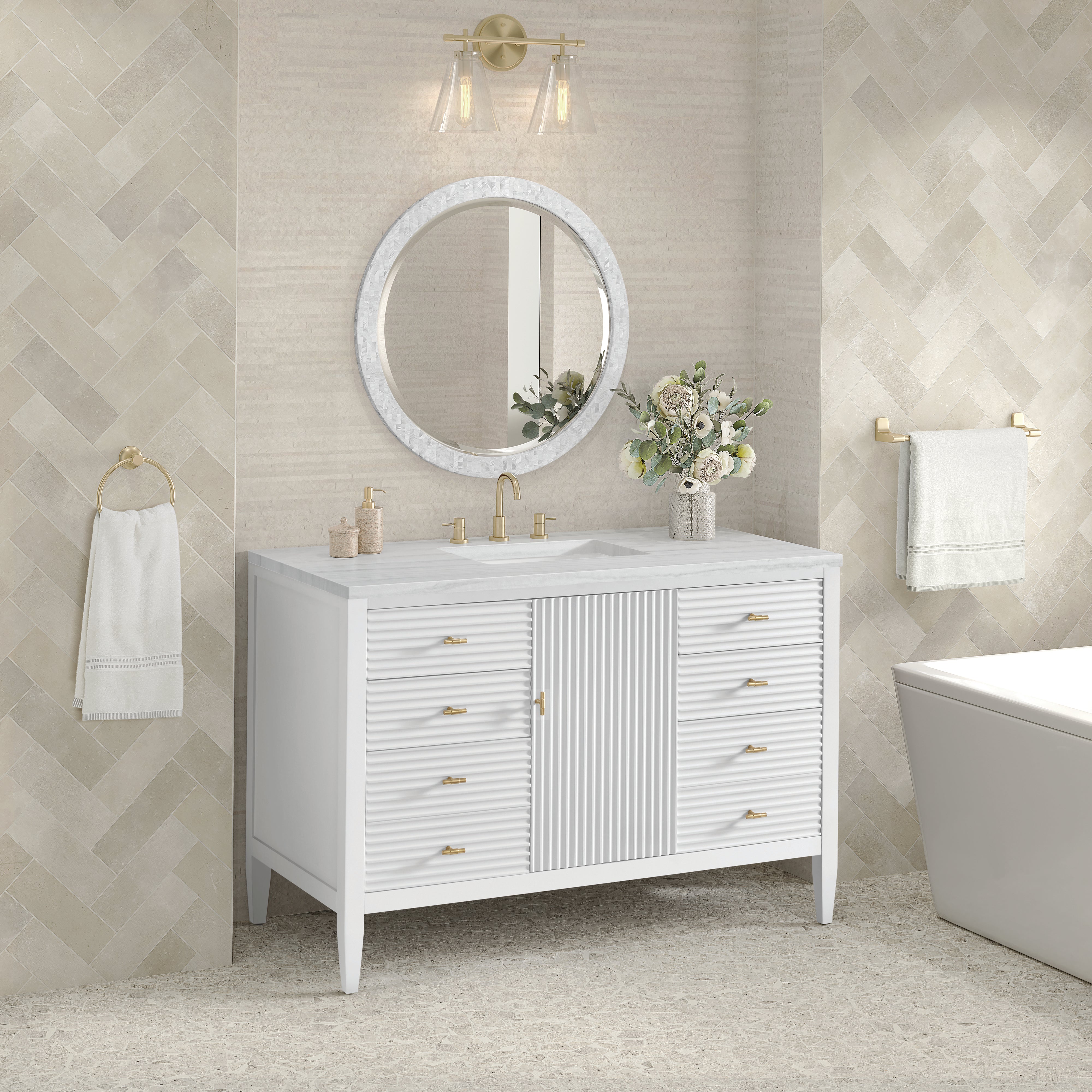 James Martin Myrrin 48" Single Vanity in Bright White with 3cm Countertop