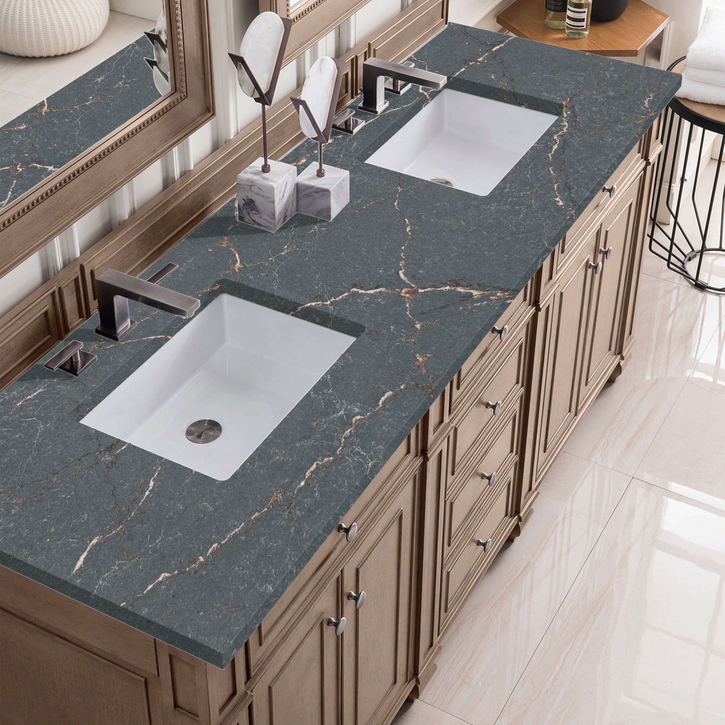 James Martin Bristol 72" Double Vanity in Whitewashed Walnut with 3cm Countertop