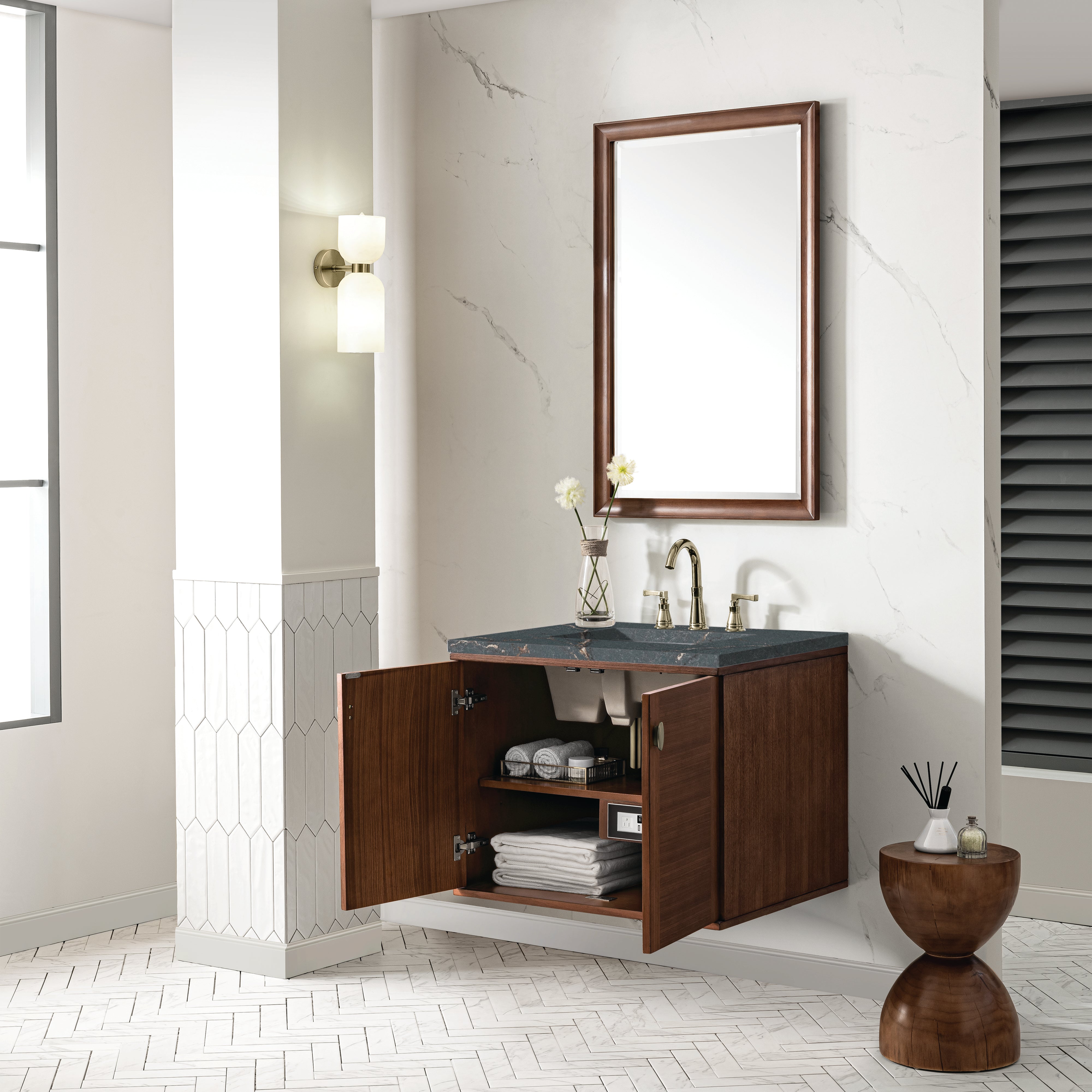 James Martin Amberly 30" Single Vanity in Mid-Century Walnut with 3cm Countertop