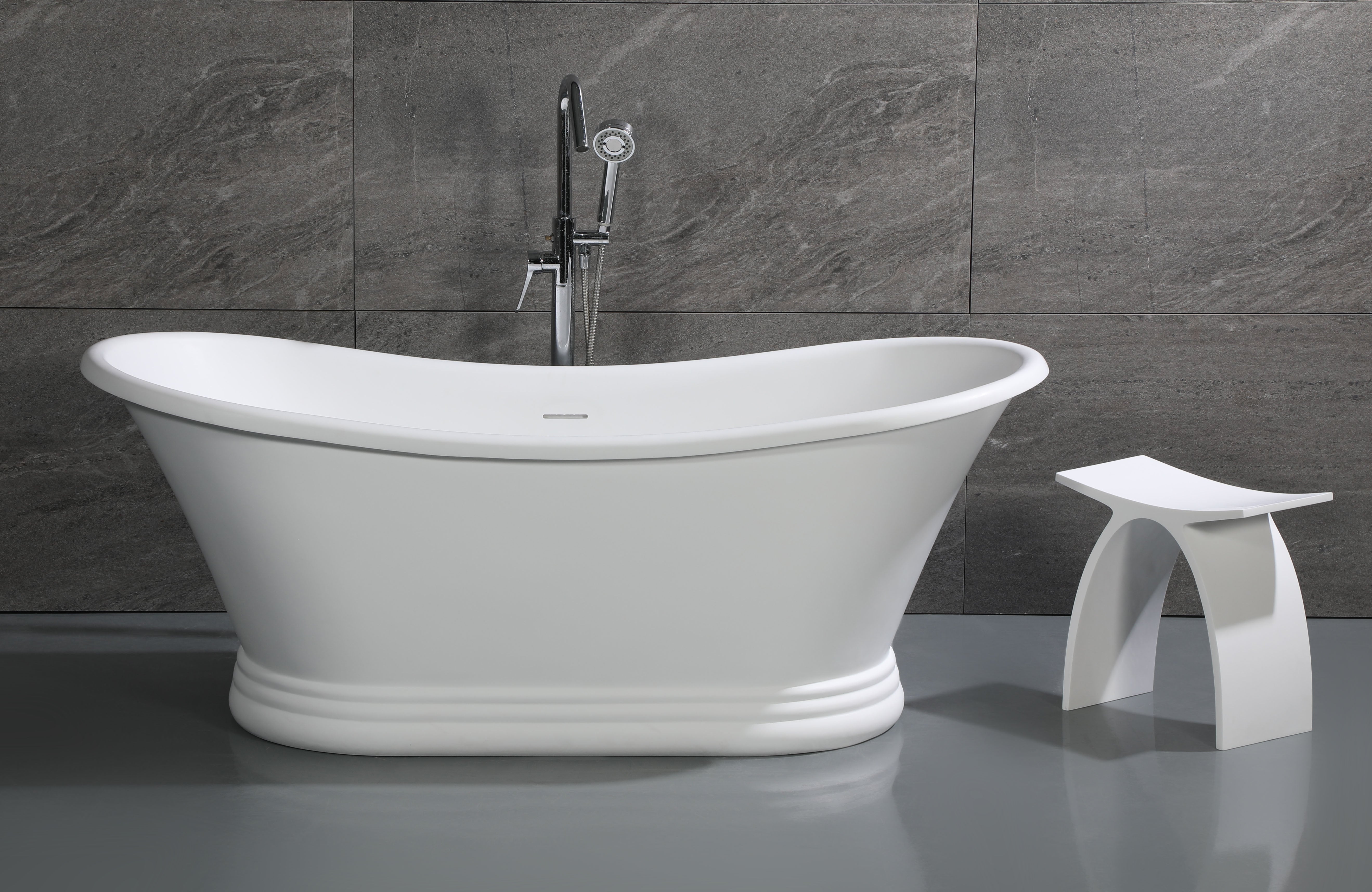 ALFI brand  ABST77 Arched White Matte Solid Surface Resin Bathroom / Shower Stool