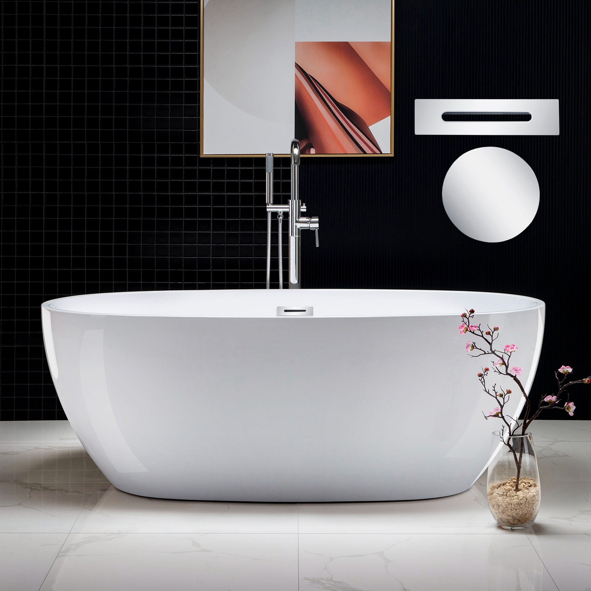 WOODBRIDGE 67" Acrylic Freestanding Bathtub Contemporary Soaking Tub with Drain & Overflow, B0028