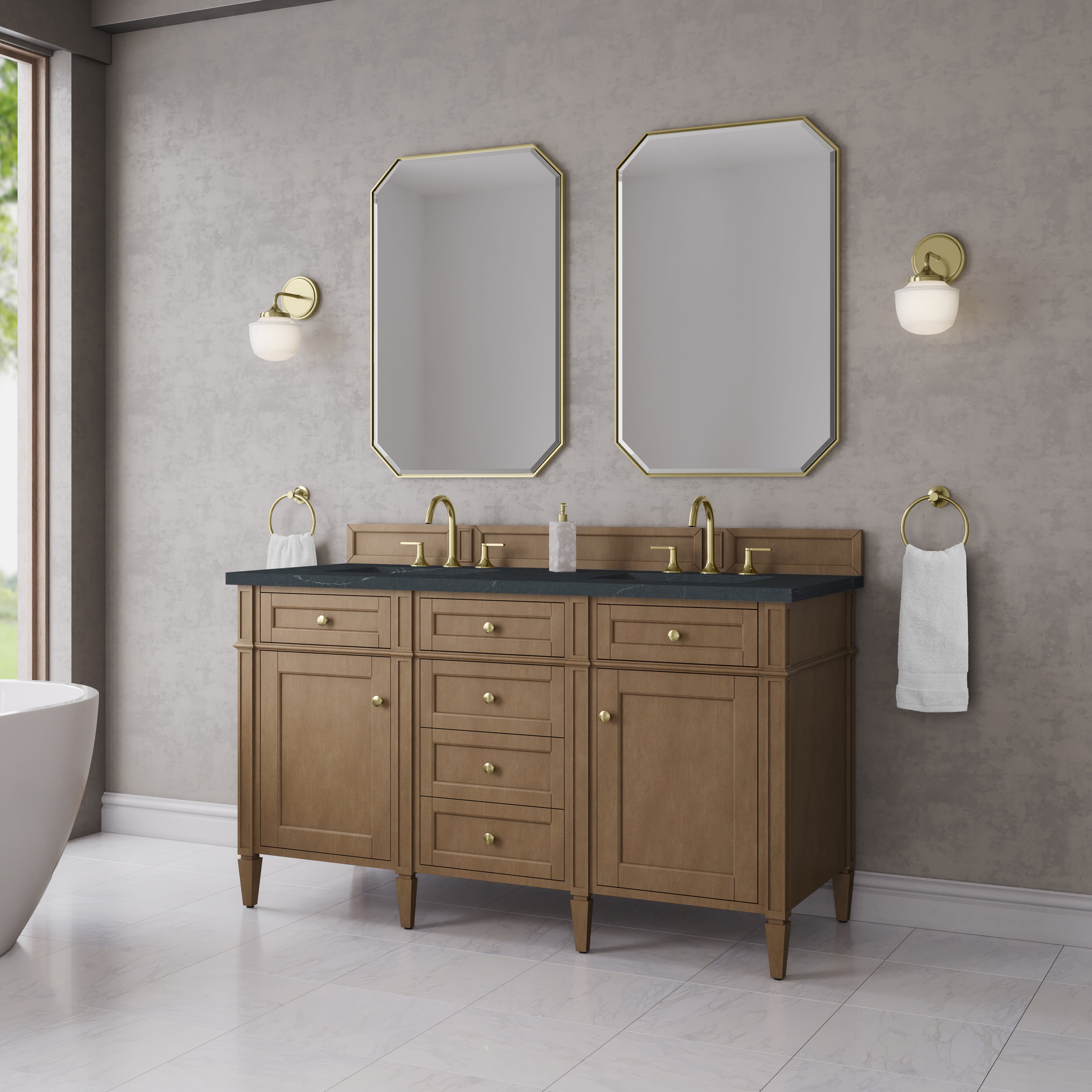James Martin Brittany 60" Double Vanity in Pecan with 3cm Countertop