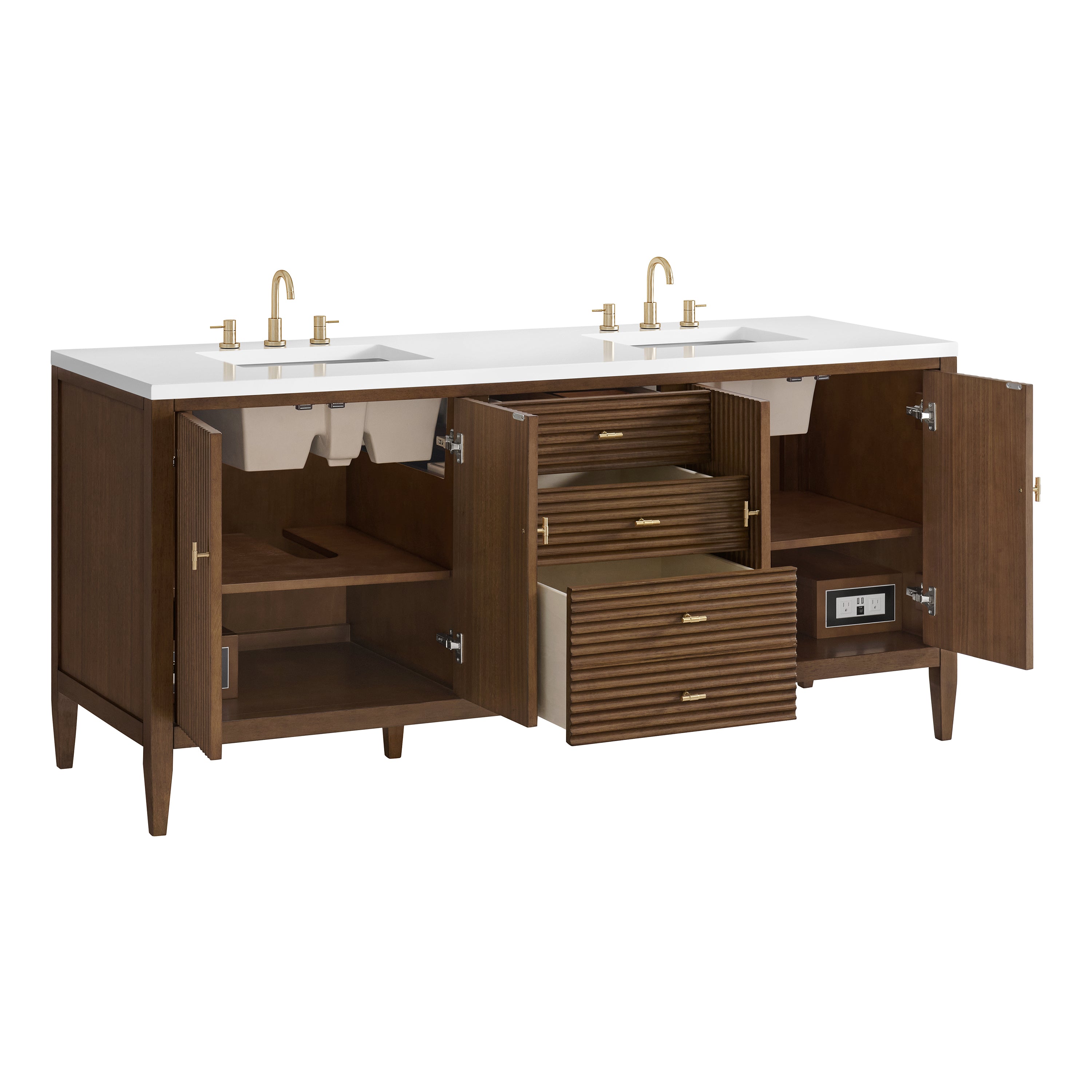 James Martin Myrrin 72" Double Vanity in Mid Century Walnut with 3cm Countertop