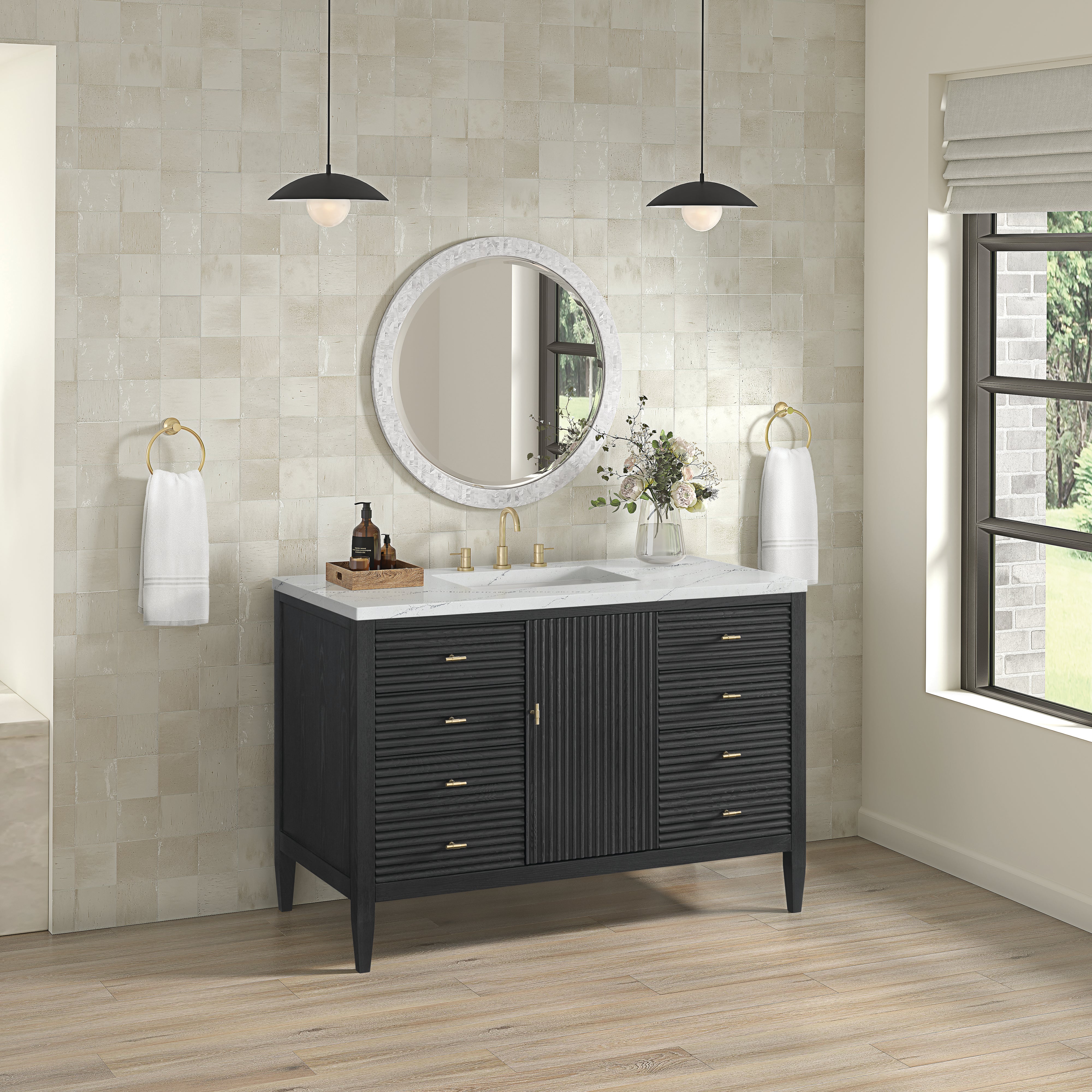 James Martin Myrrin 48" Single Vanity in Carbon Oak with 3cm Countertop and FreePower Wireless Charger