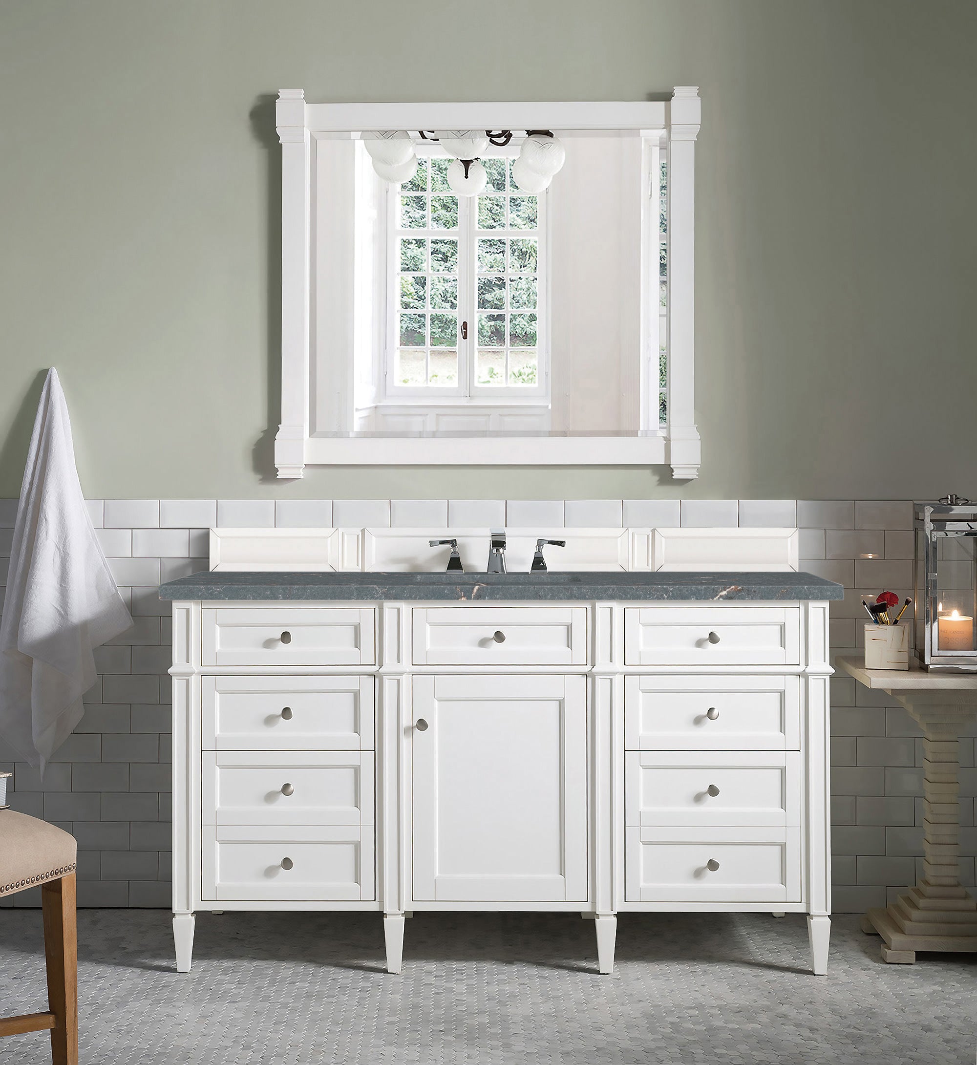James Martin Brittany 60" Single Vanity in Bright White with 3cm Countertop and FreePower Wireless Charger