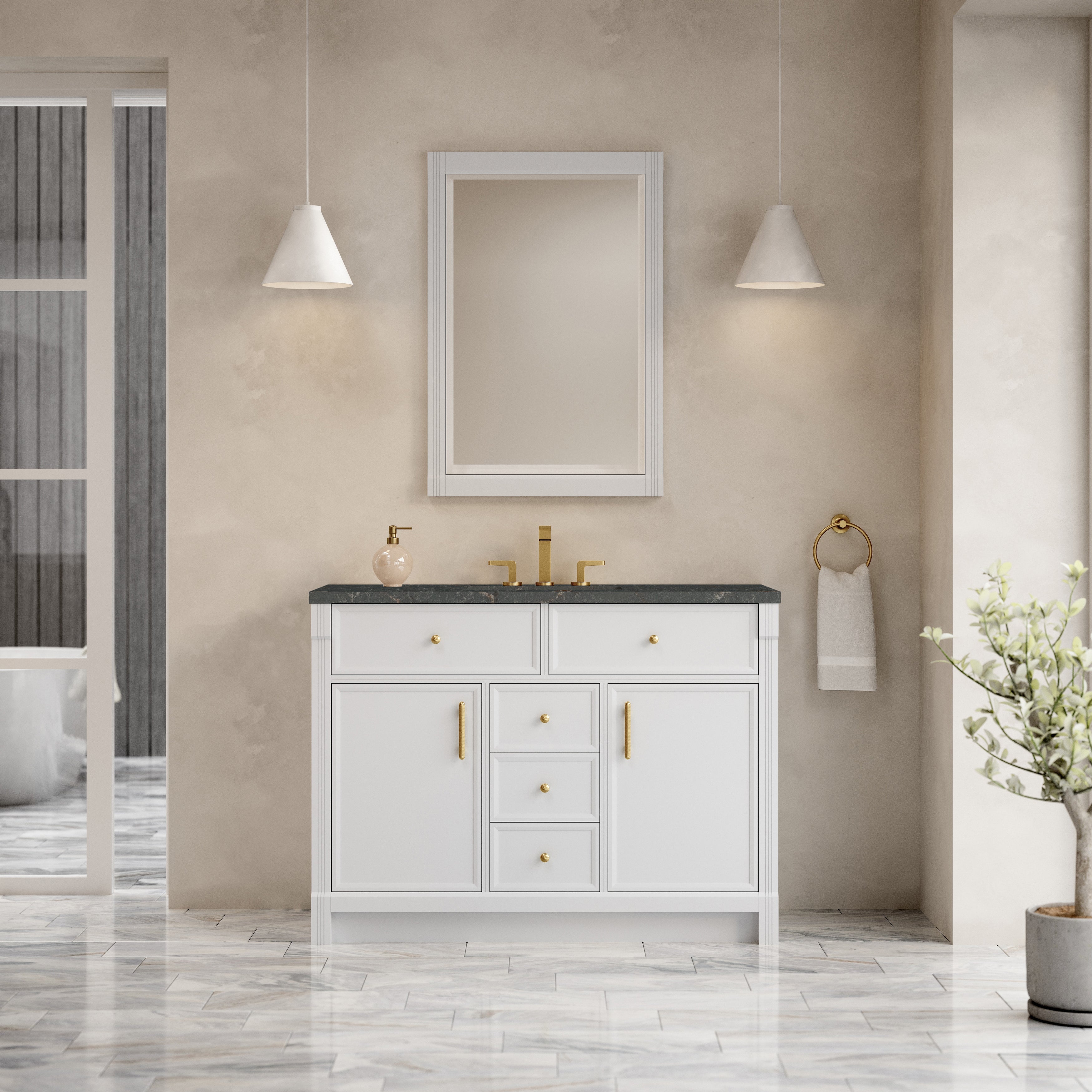 James Martin Bellshire 48" Single Vanity in Bright White with 3cm Countertop