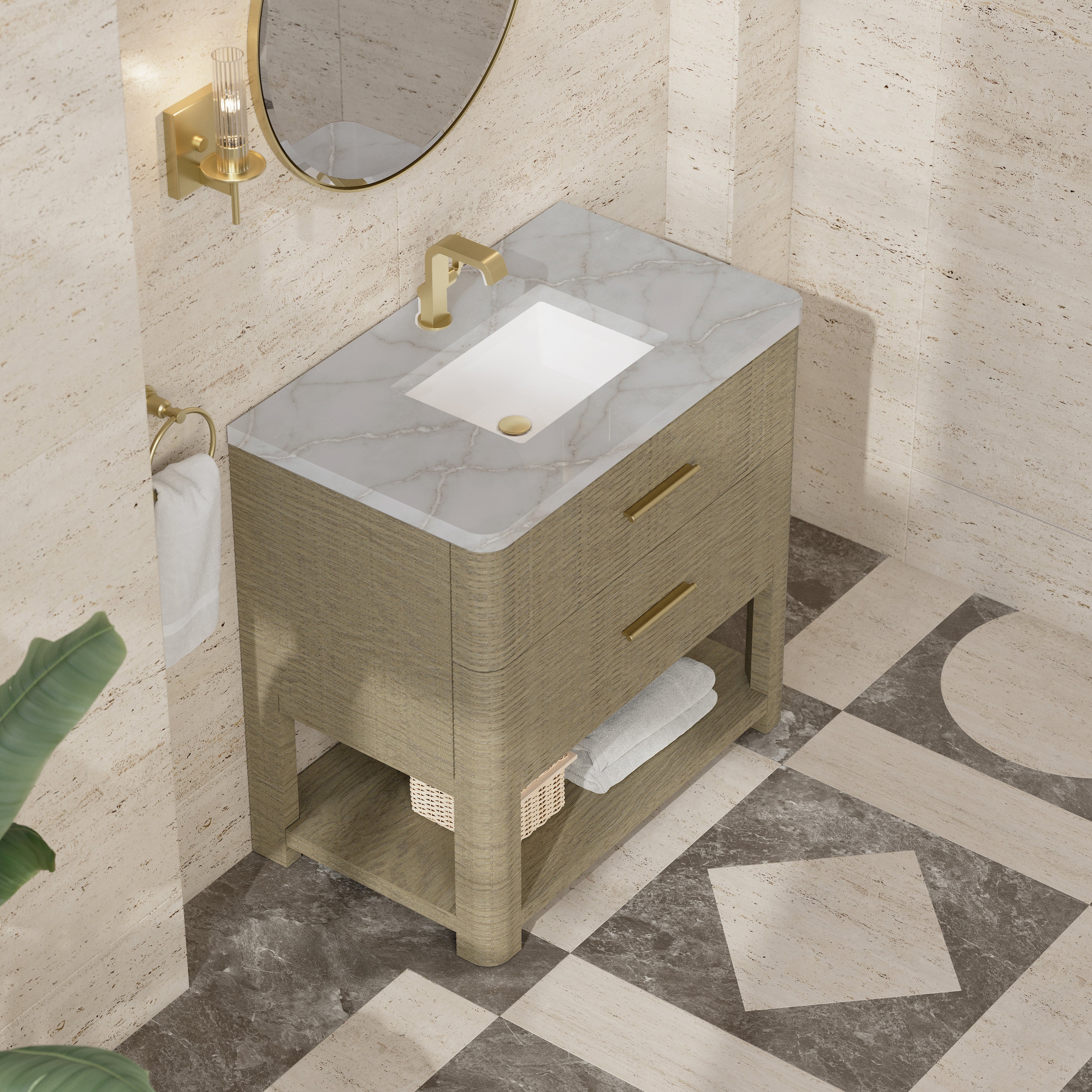 James Martin Lucian 36" Single Vanity in Pebble Oak with 3cm Countertop