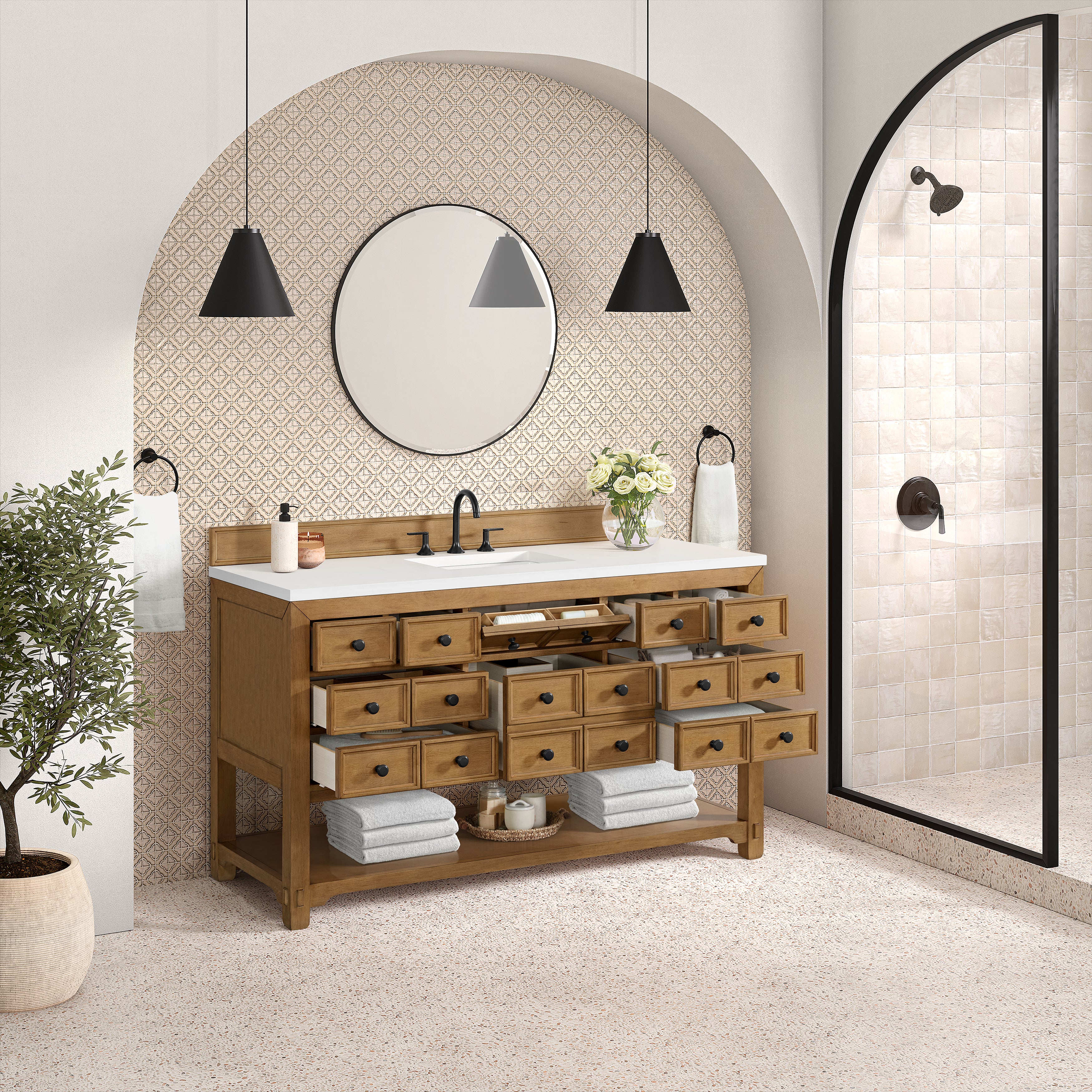 James Martin Malibu 60" Single Vanity in Amber Birch with 3cm Countertop