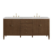 James Martin Myrrin 72" Double Vanity in Mid Century Walnut with 3cm Countertop and FreePower Wireless Charger