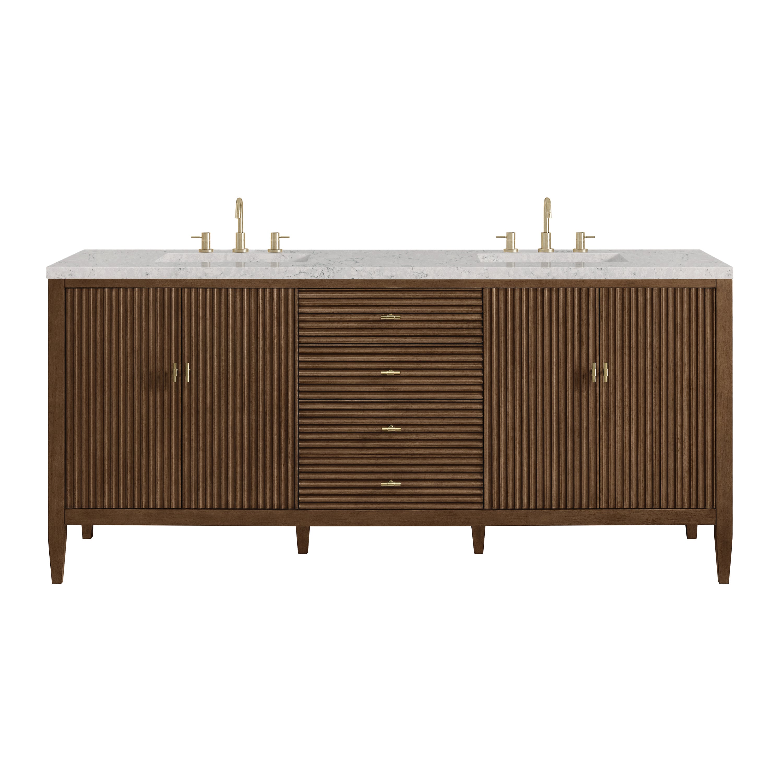 James Martin Myrrin 72" Double Vanity in Mid Century Walnut with 3cm Countertop and FreePower Wireless Charger