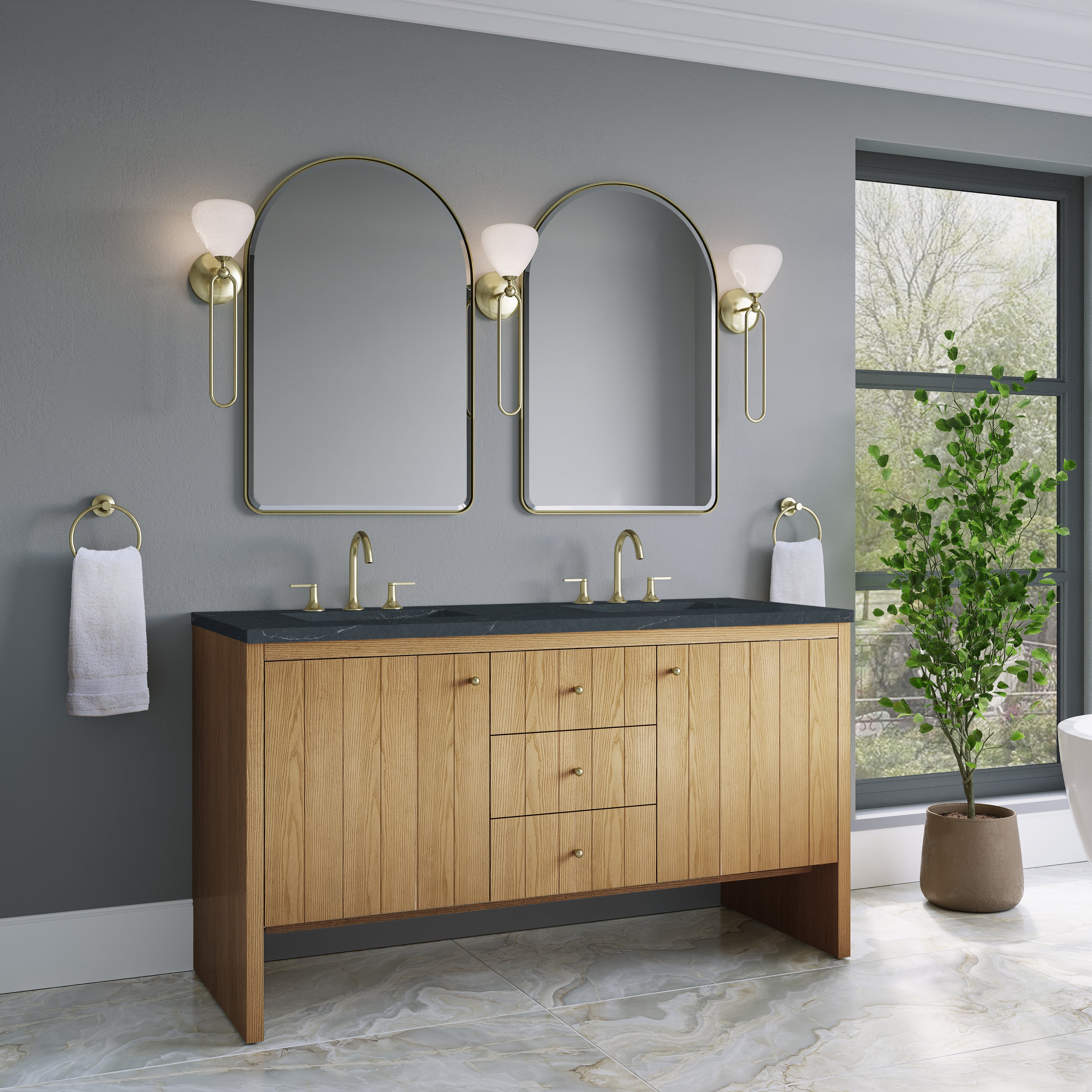 James Martin Hudson 60" Double Vanity in Light Natural Oak with 3cm Countertop