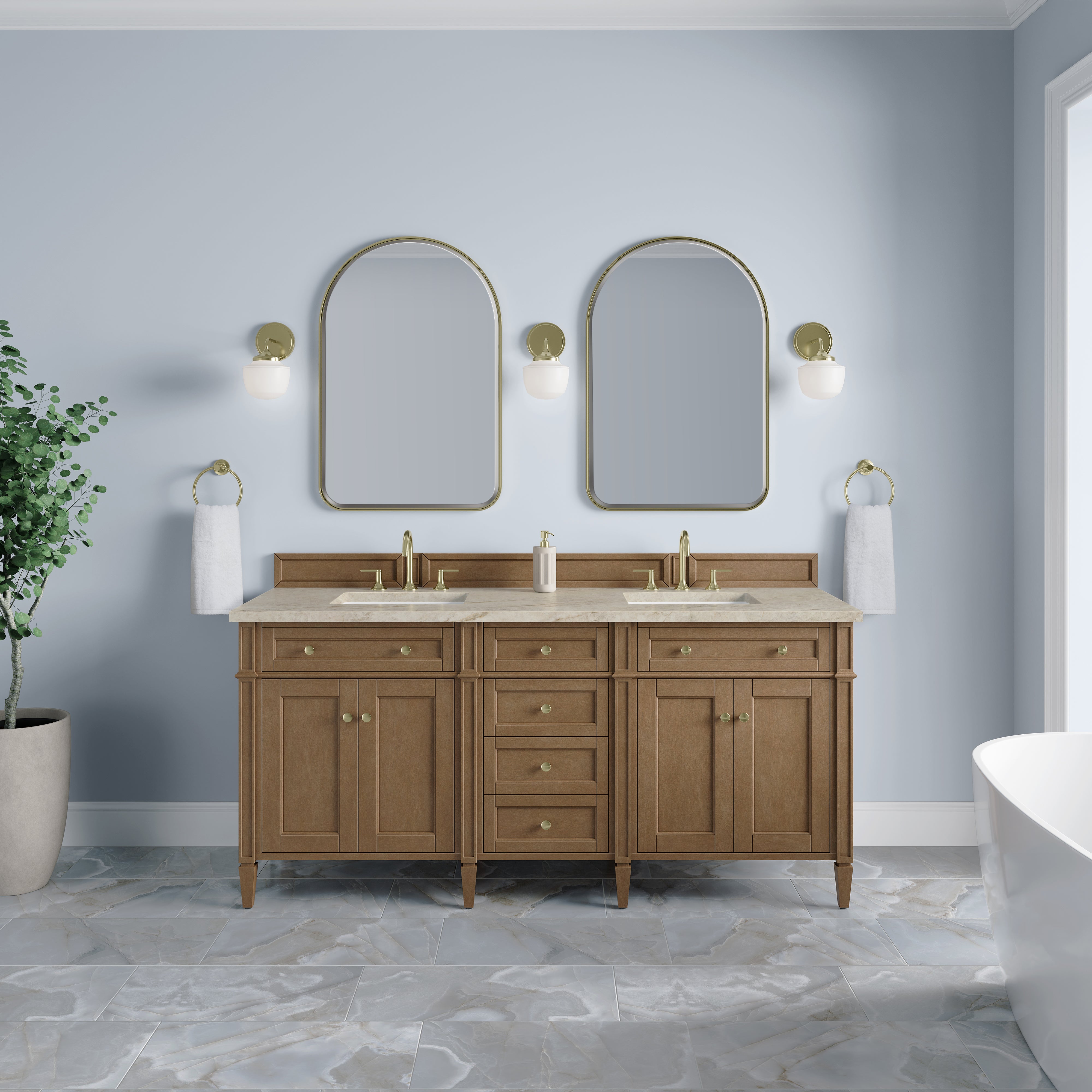 James Martin Brittany 72" Double Vanity in Pecan with 3cm Countertop