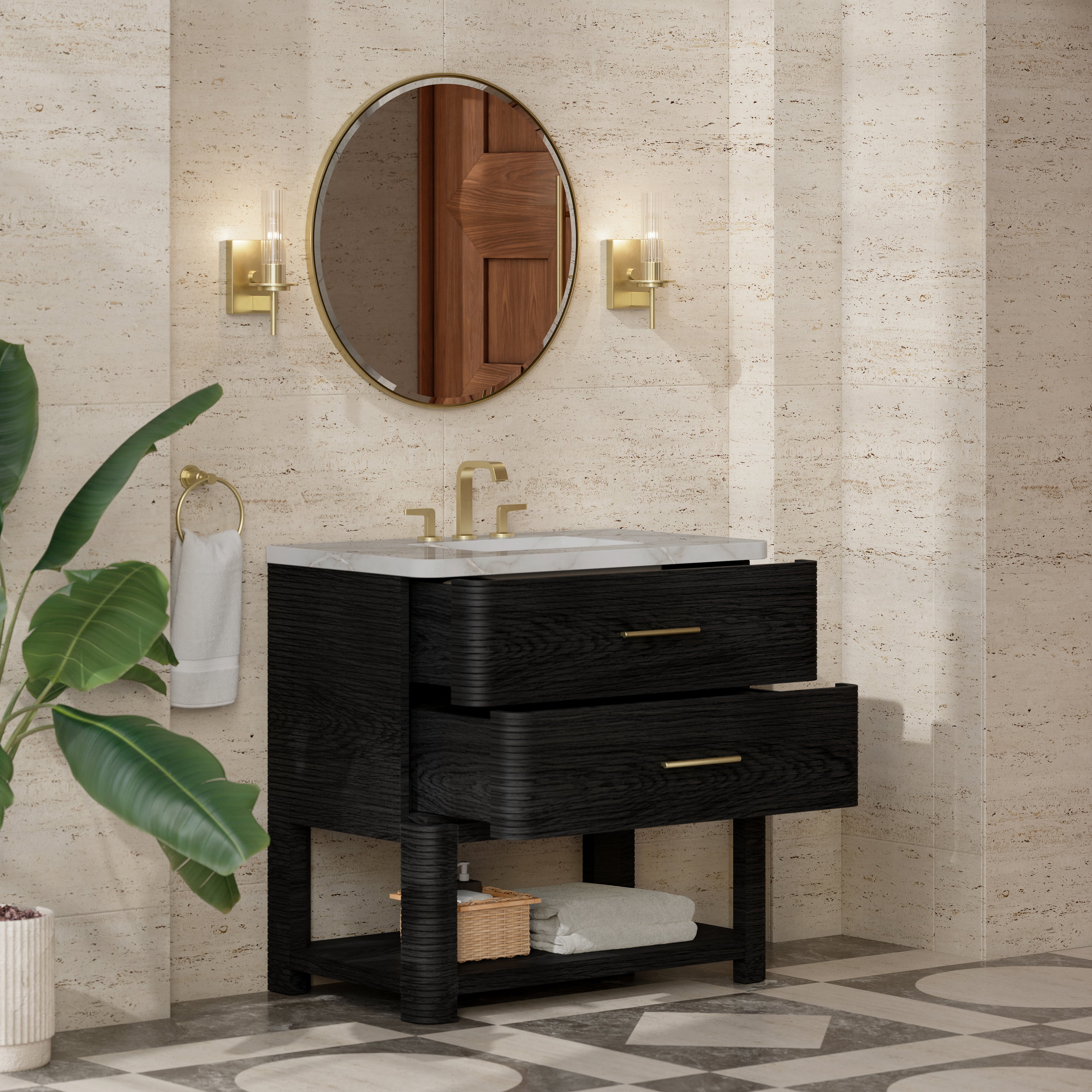 James Martin Lucian 36" Single Vanity in Carbon Oak with 3cm Countertop