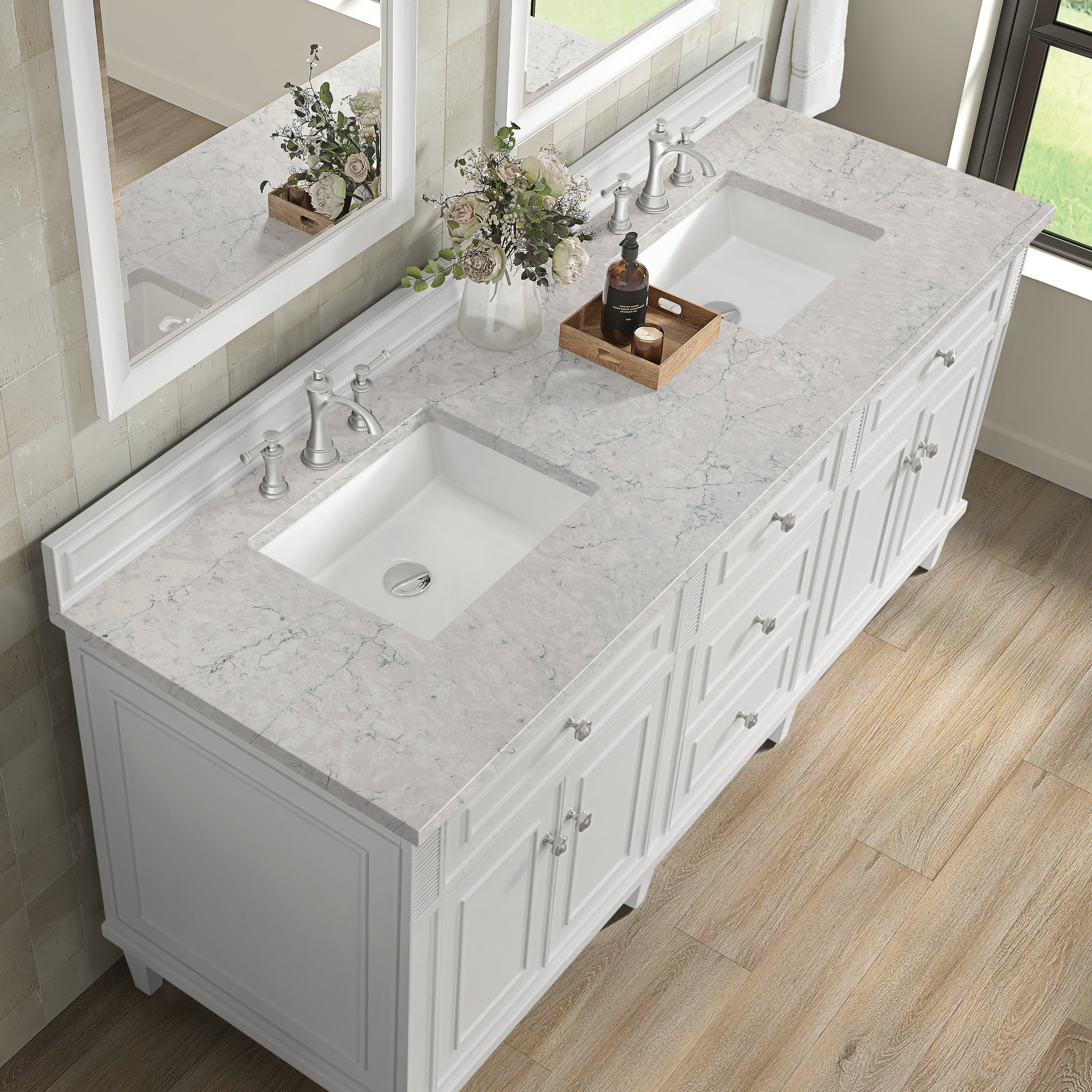James Martin Lorelai 72" Double Vanity in Bright White with 3cm Countertop