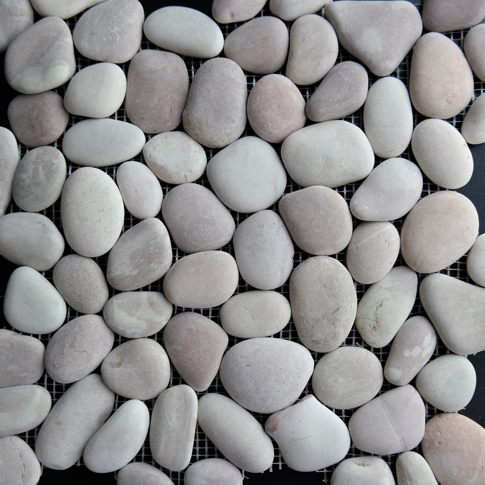 Round Pebble Mosaic Pinkish Beige Stone Honed
