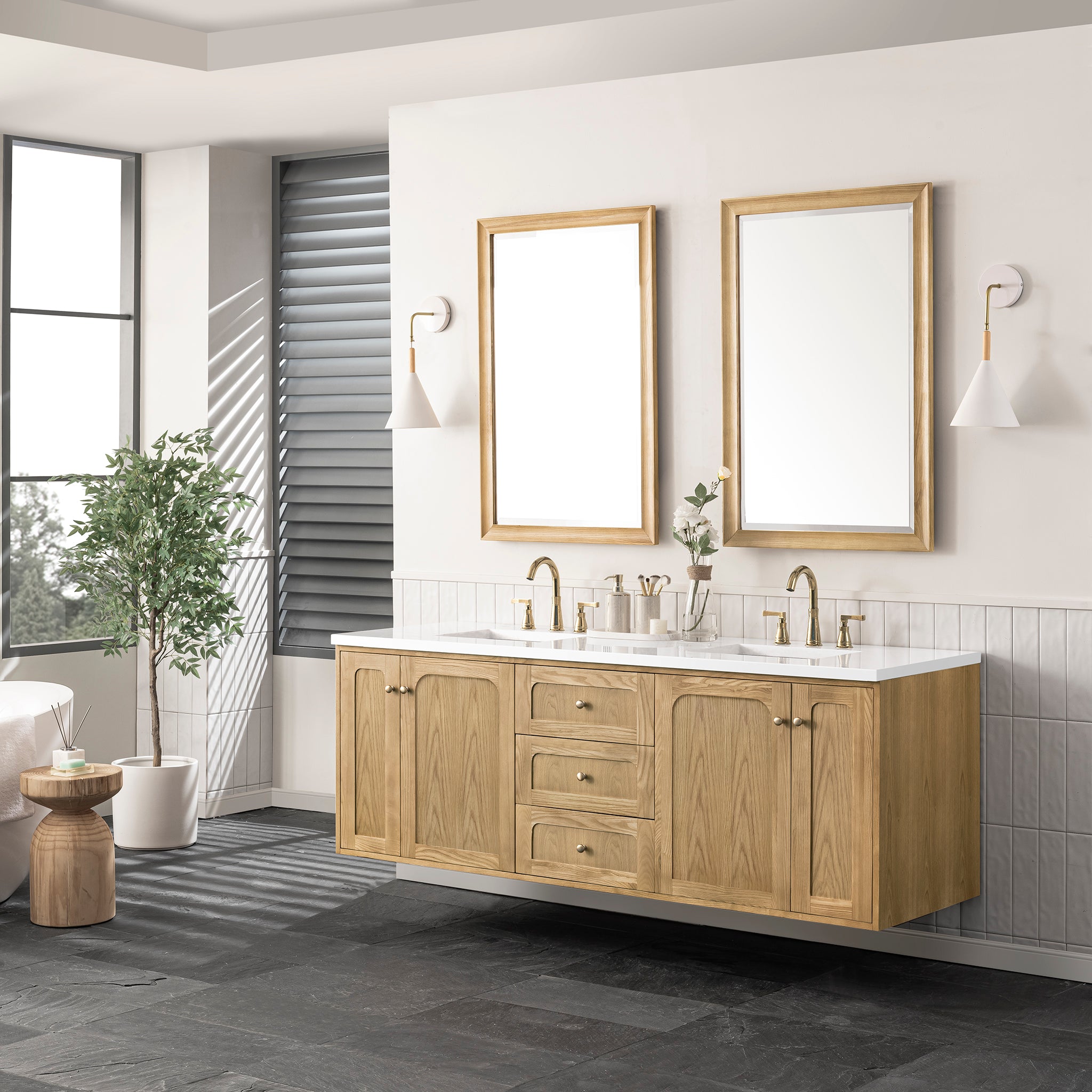 James Martin Laurent 72" Double Vanity in Light Natural Oak with 3cm Countertop