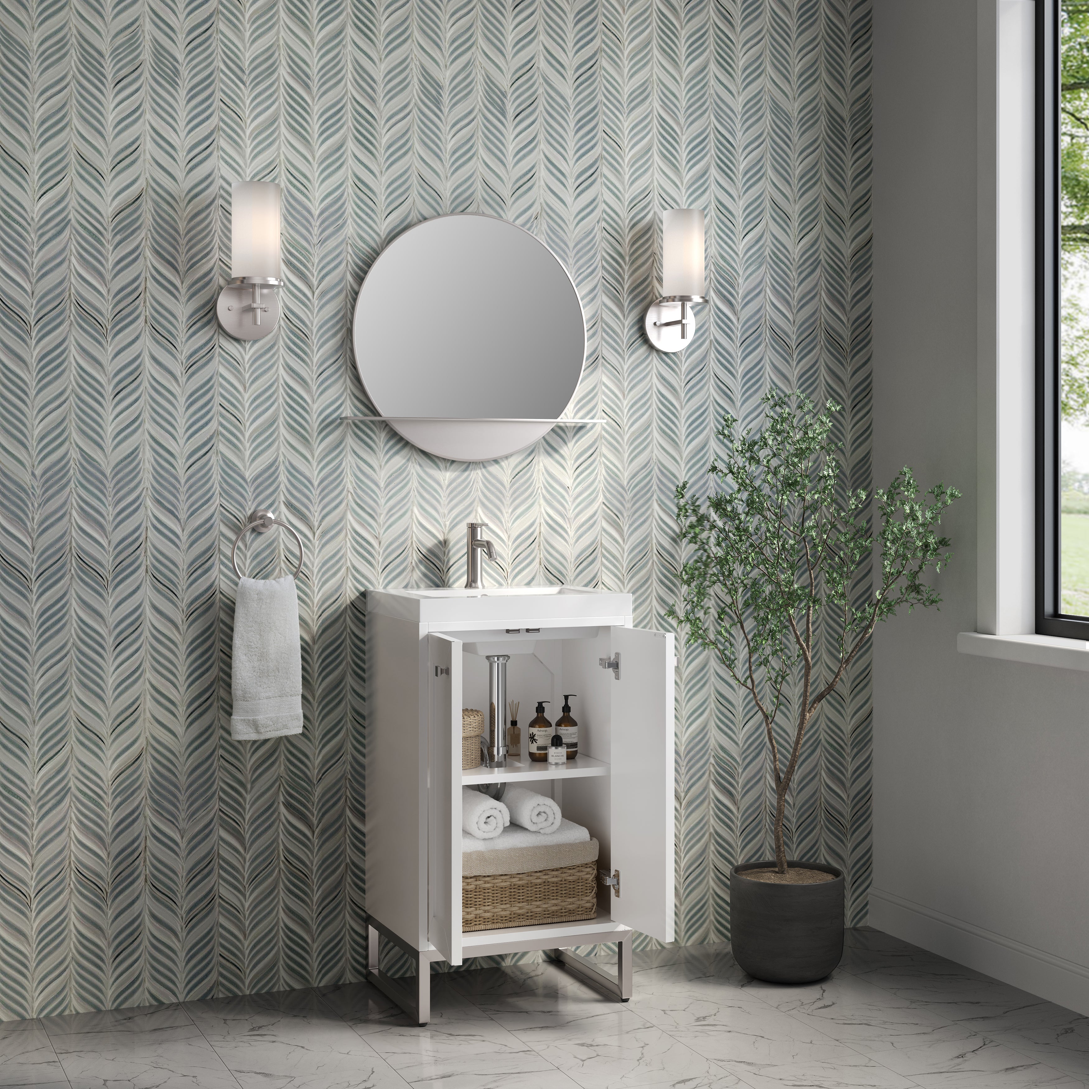 James Martin Chianti 20" Single Vanity in Glossy White with White Glossy Composite Stone Top