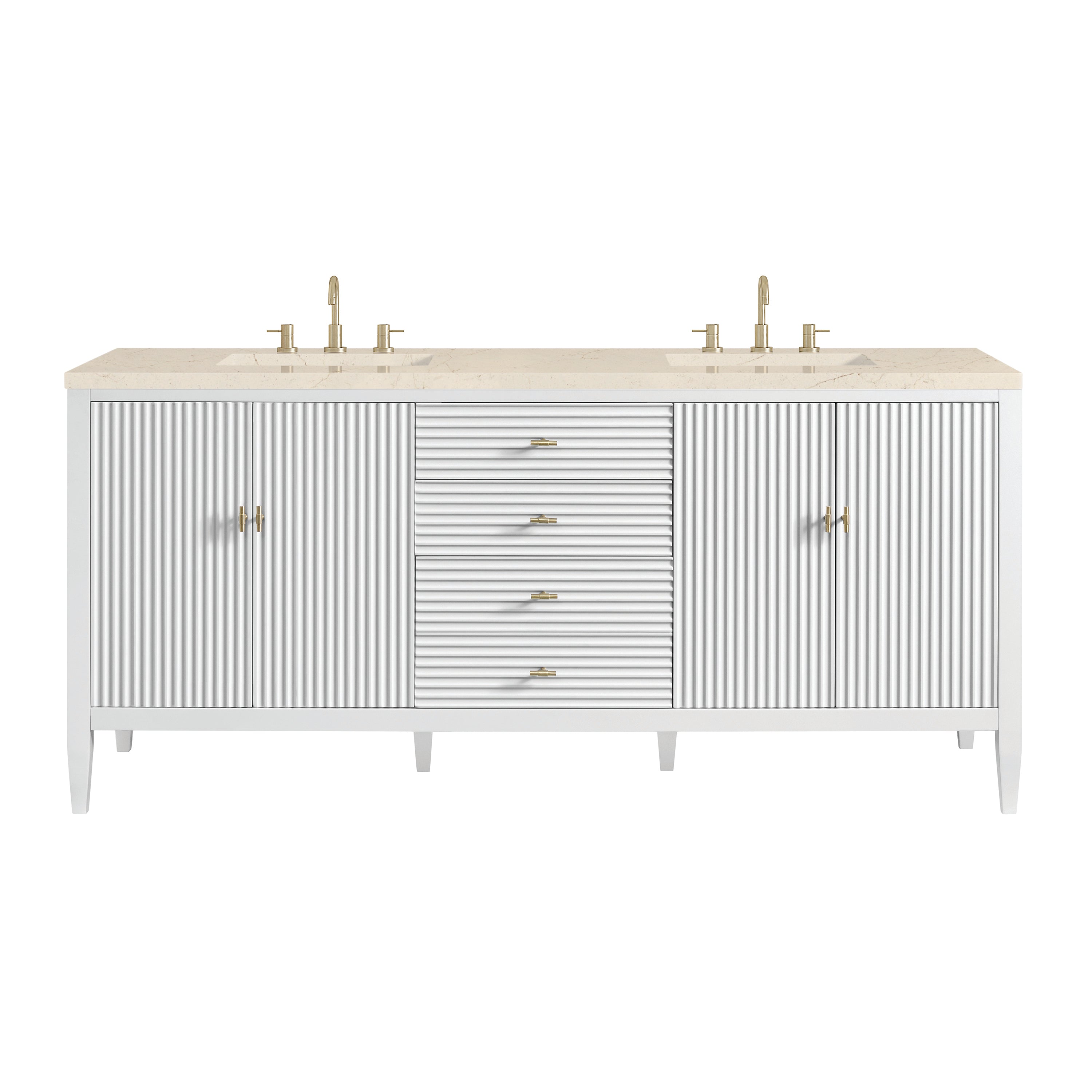 James Martin Myrrin 72" Double Vanity in Bright White with 3cm Countertop
