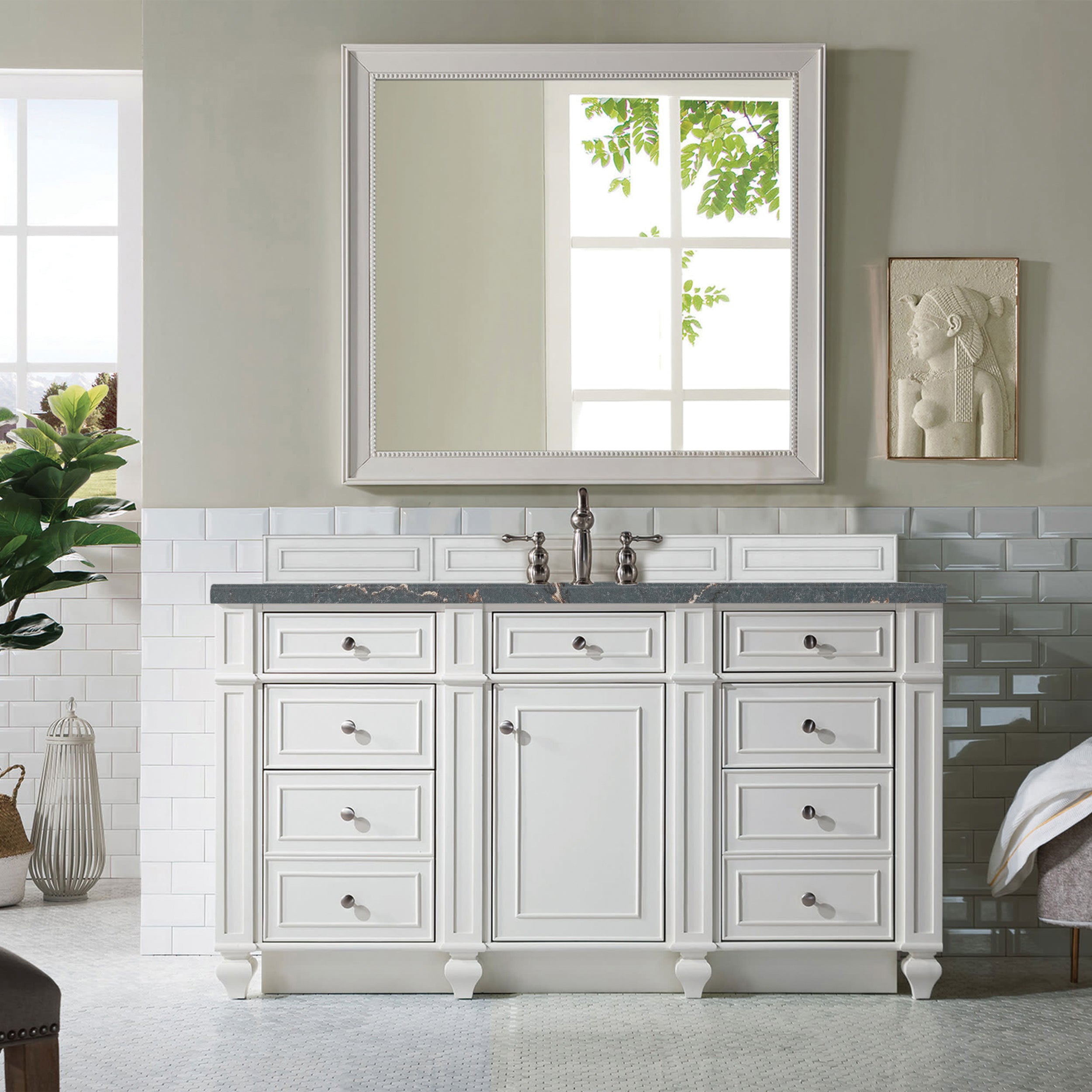 James Martin Bristol 60" Single Vanity in Bright White with 3cm Countertop and FreePower Wireless Charger