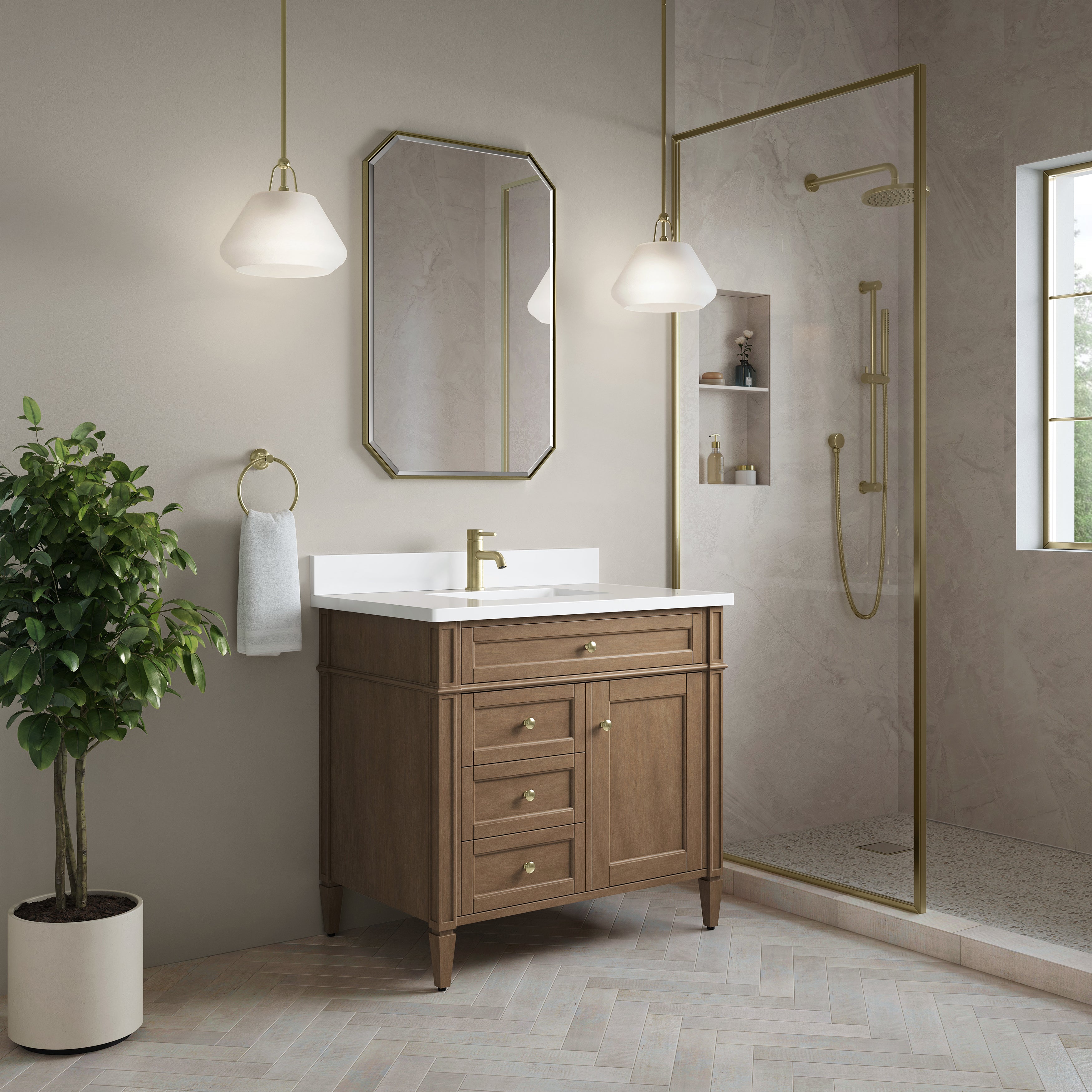 James Martin Brittany 36" Single Vanity in Pecan with 3cm Countertop