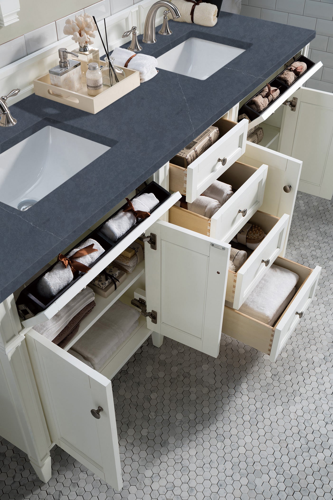 James Martin Brittany 72" Double Vanity in Bright White with 3cm Countertop