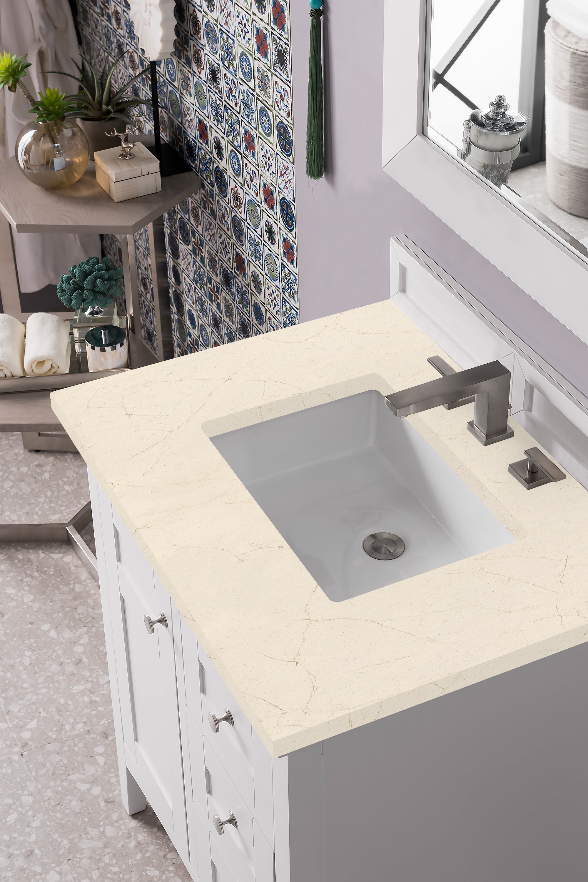 James Martin Palisades 30" Single Vanity in Bright White with 3cm Countertop