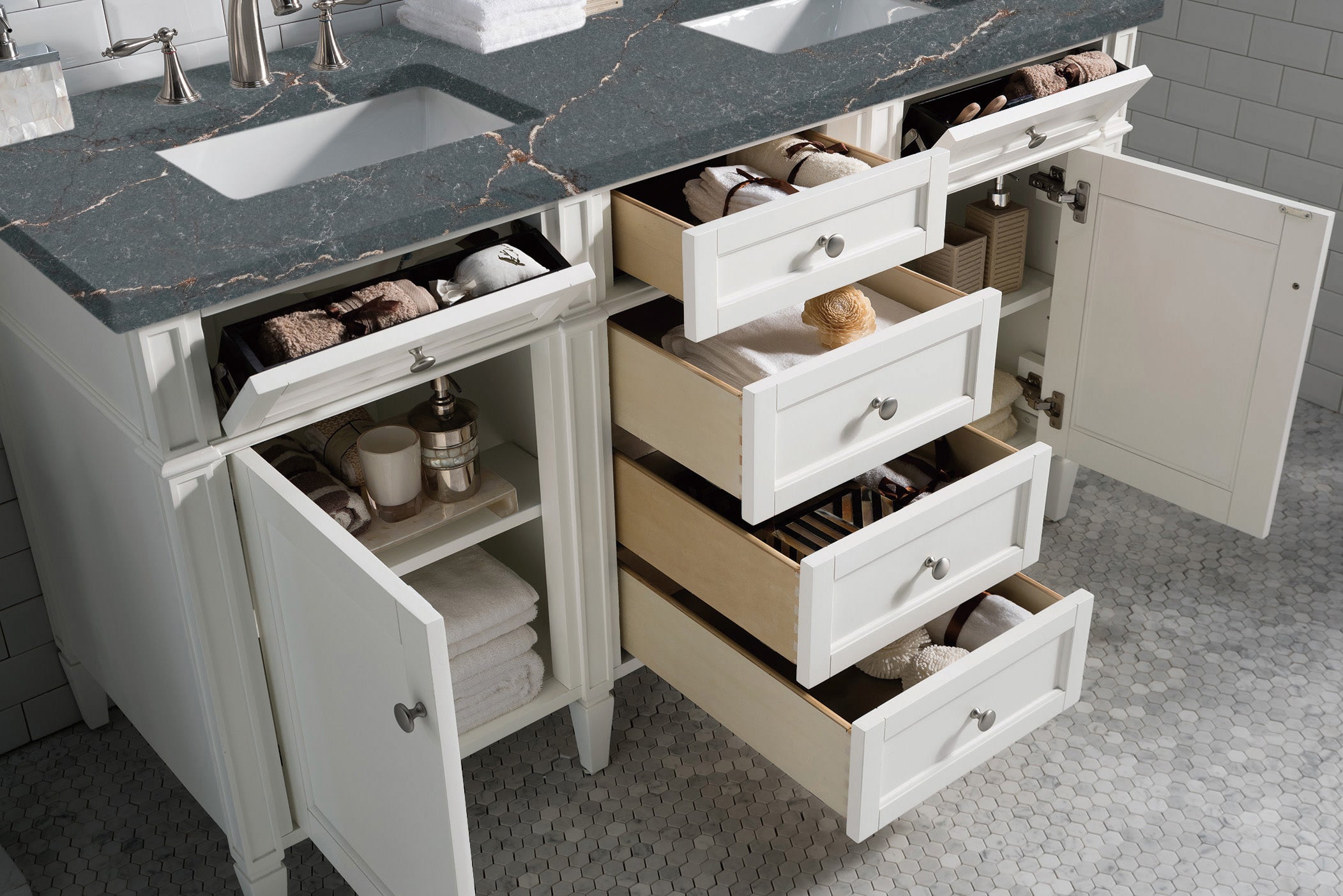 James Martin Brittany 60" Double Vanity in Bright White with 3cm Countertop