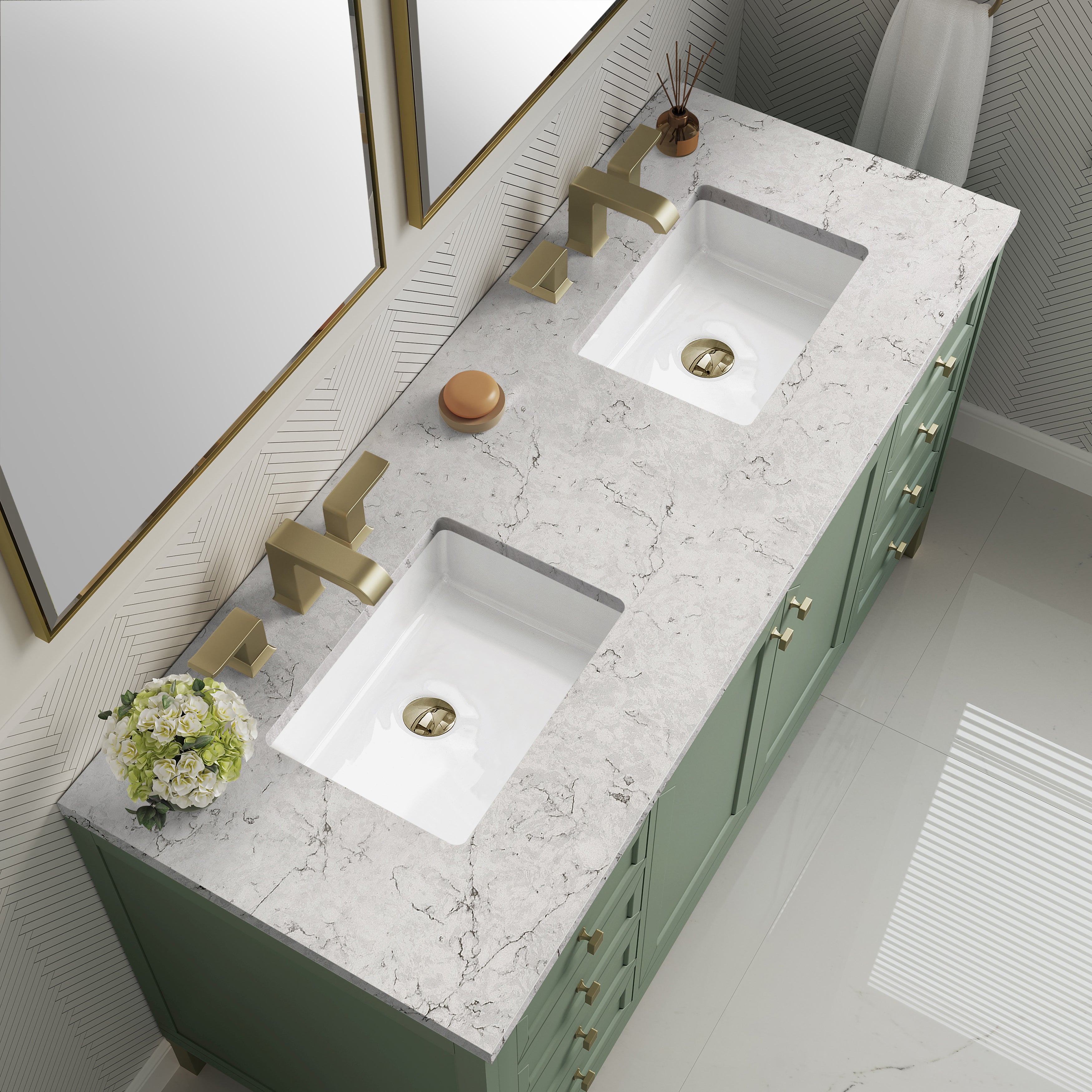 James Martin Chicago 60" Double Vanity in Smokey Celadon with 3cm Countertop