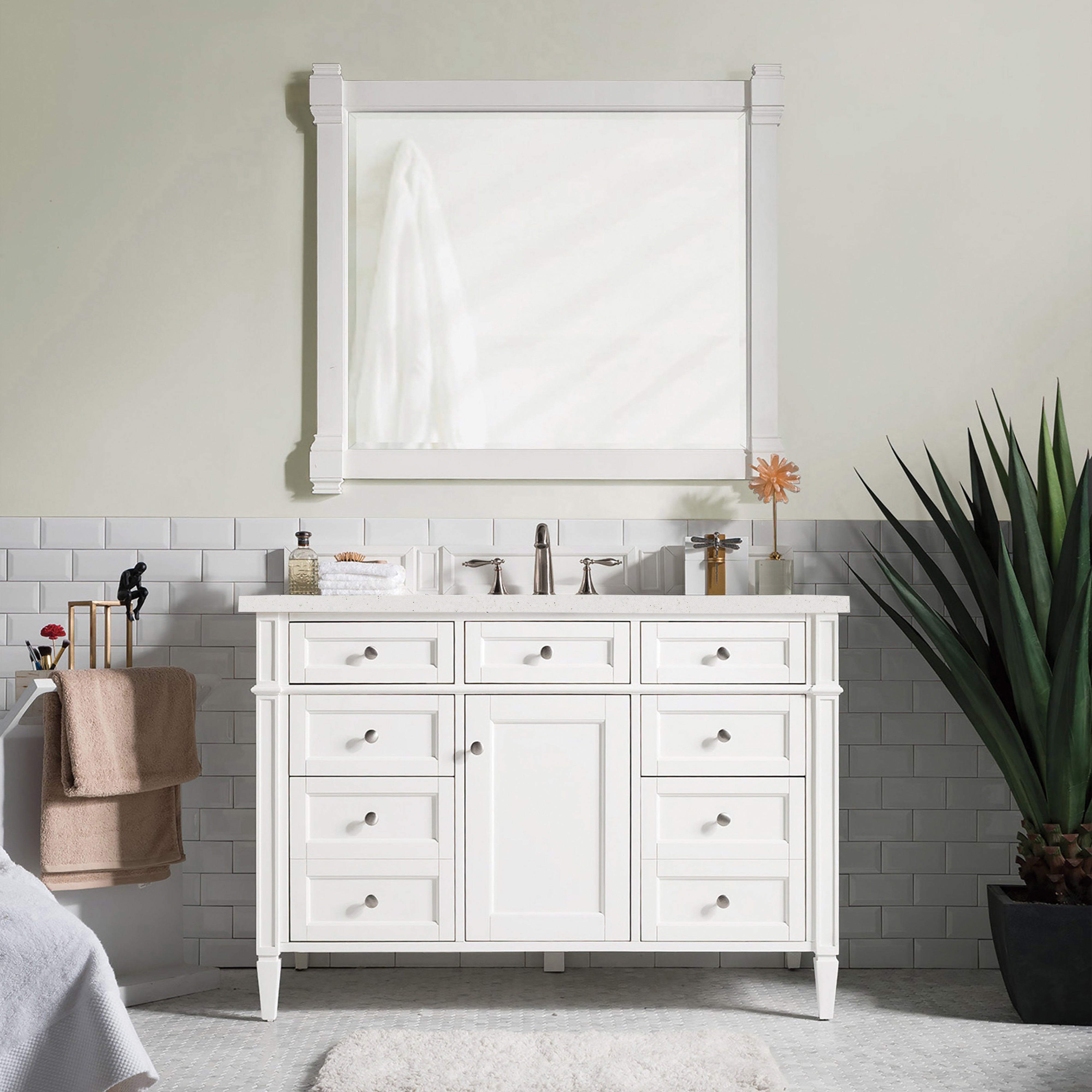 James Martin Brittany 48" Single Vanity in Bright White with 3cm Countertop