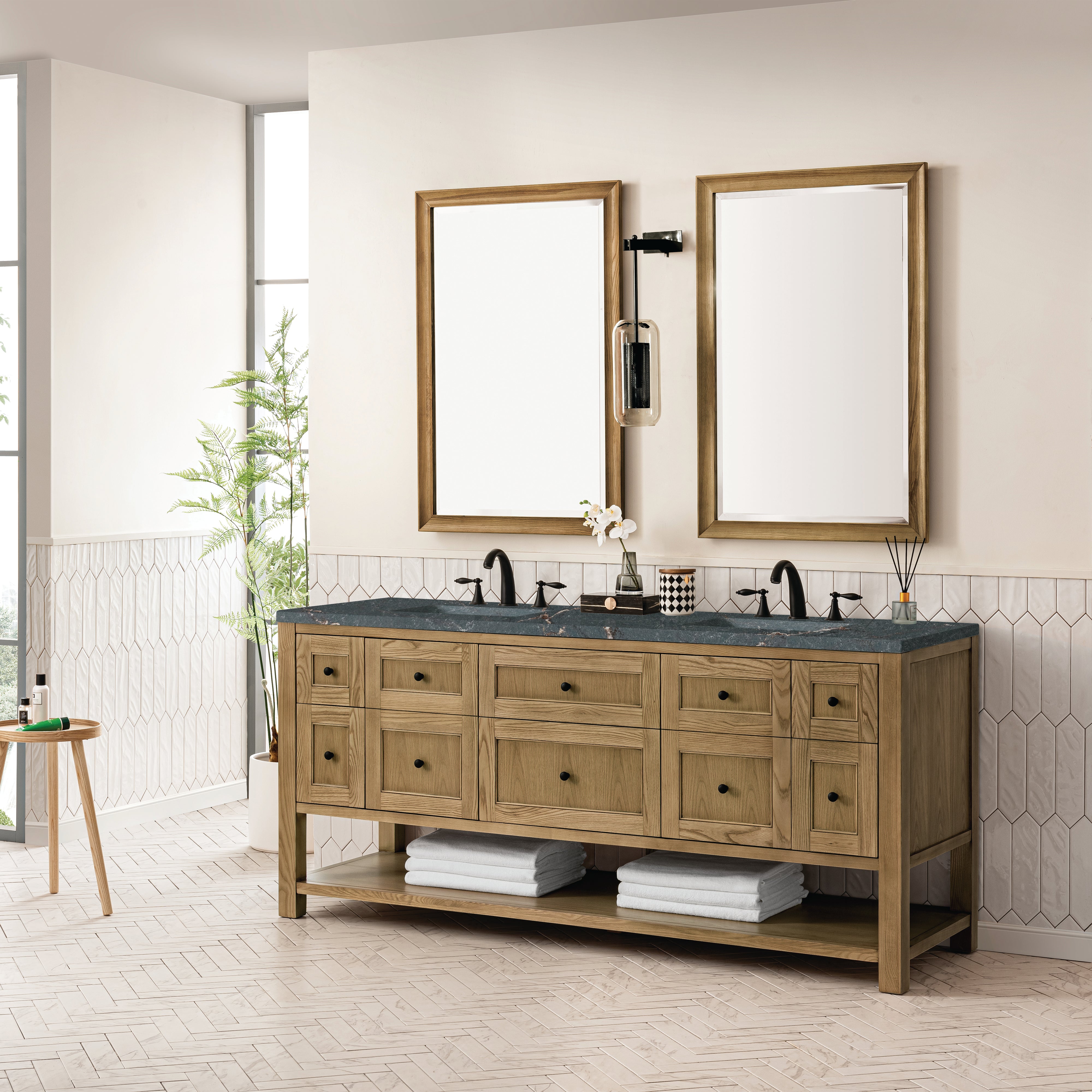 James Martin Breckenridge 72" Double Vanity in Light Natural Oak with 3cm Countertop and FreePower Wireless Charger
