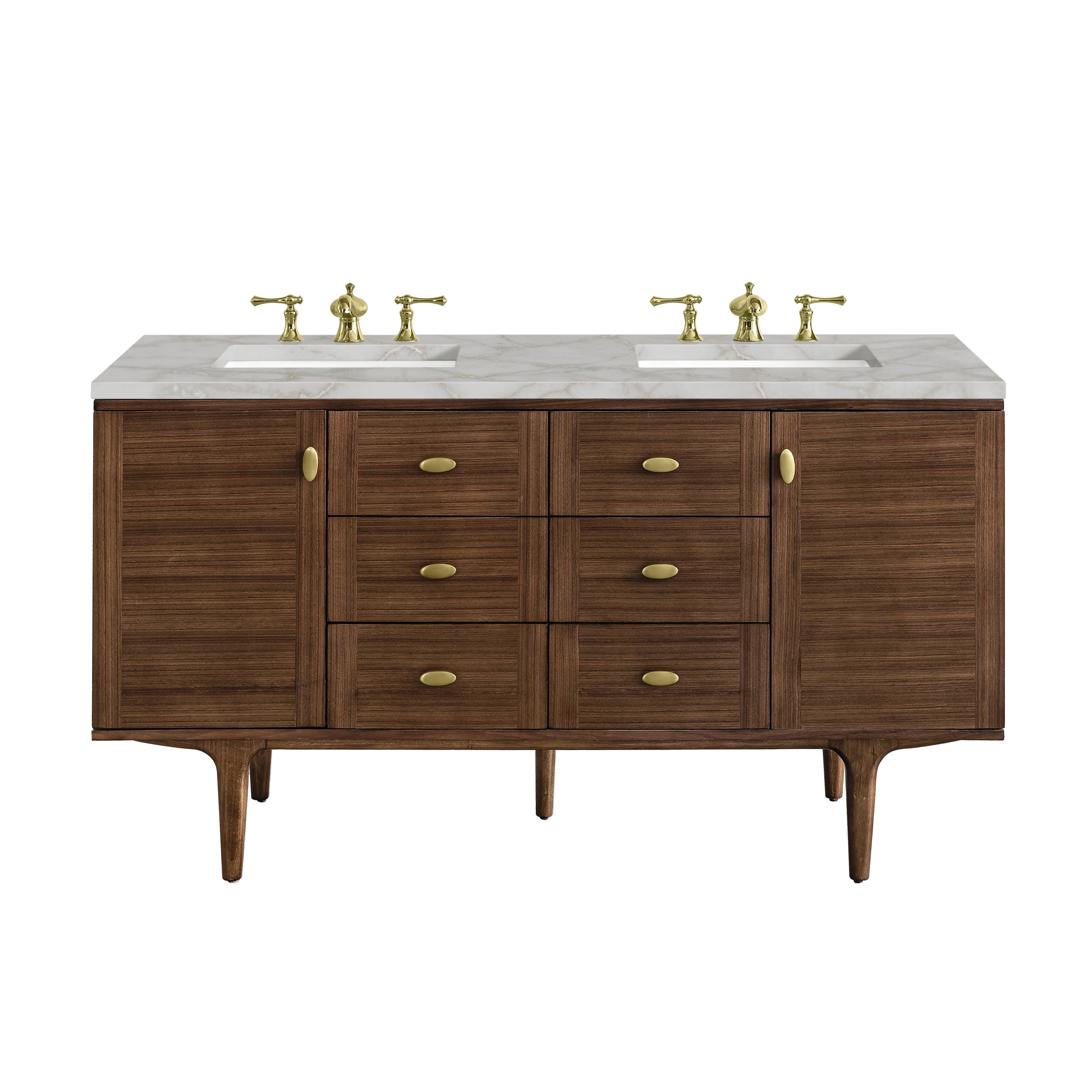 James Martin Amberly 60" Double Vanity in Mid-Century Walnut with 3cm Countertop and FreePower Wireless Charger