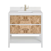 James Martin Olena 36" Single Vanity in Light Mappa Burl and Polished White with 3cm Countertop