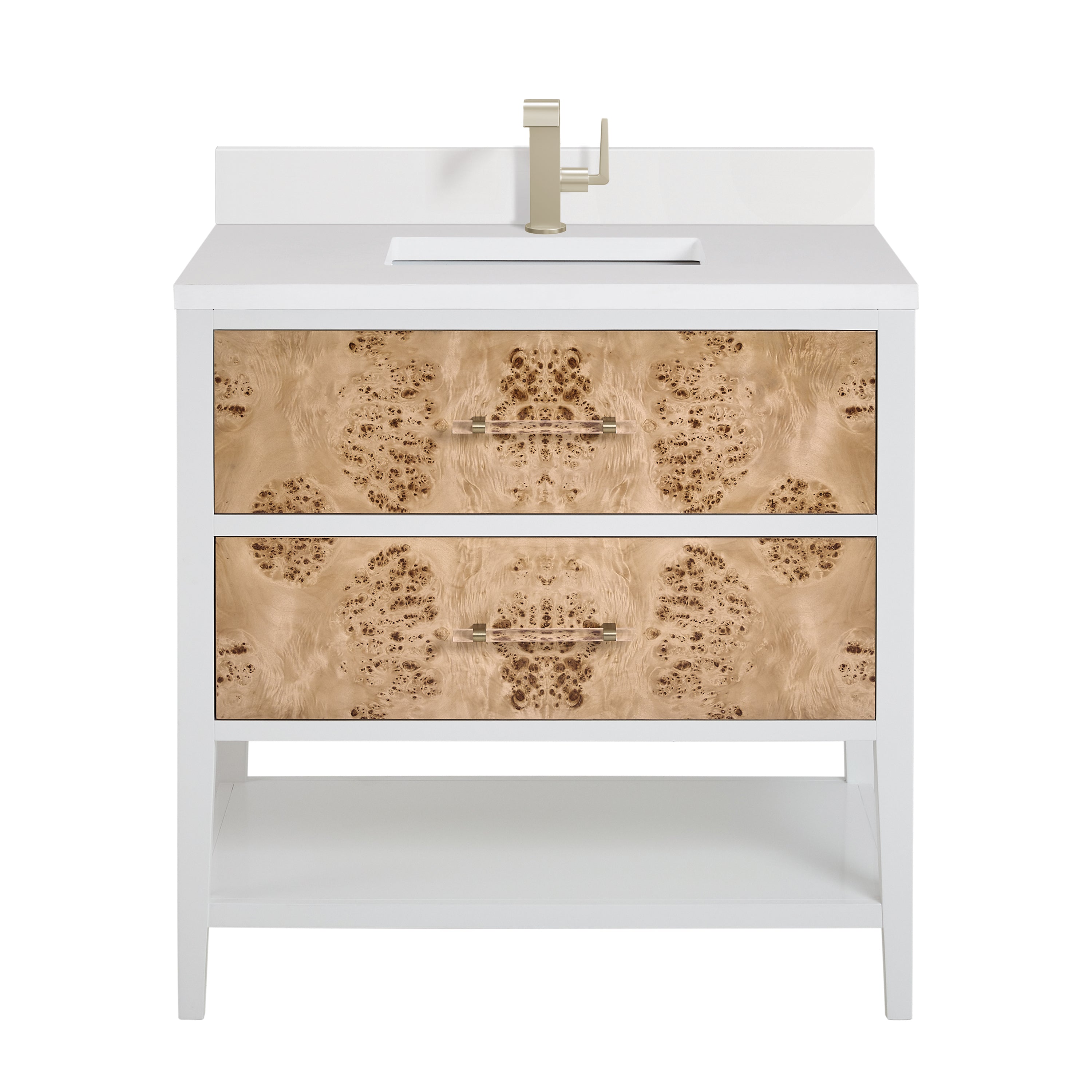 James Martin Olena 36" Single Vanity in Light Mappa Burl and Polished White with 3cm Countertop