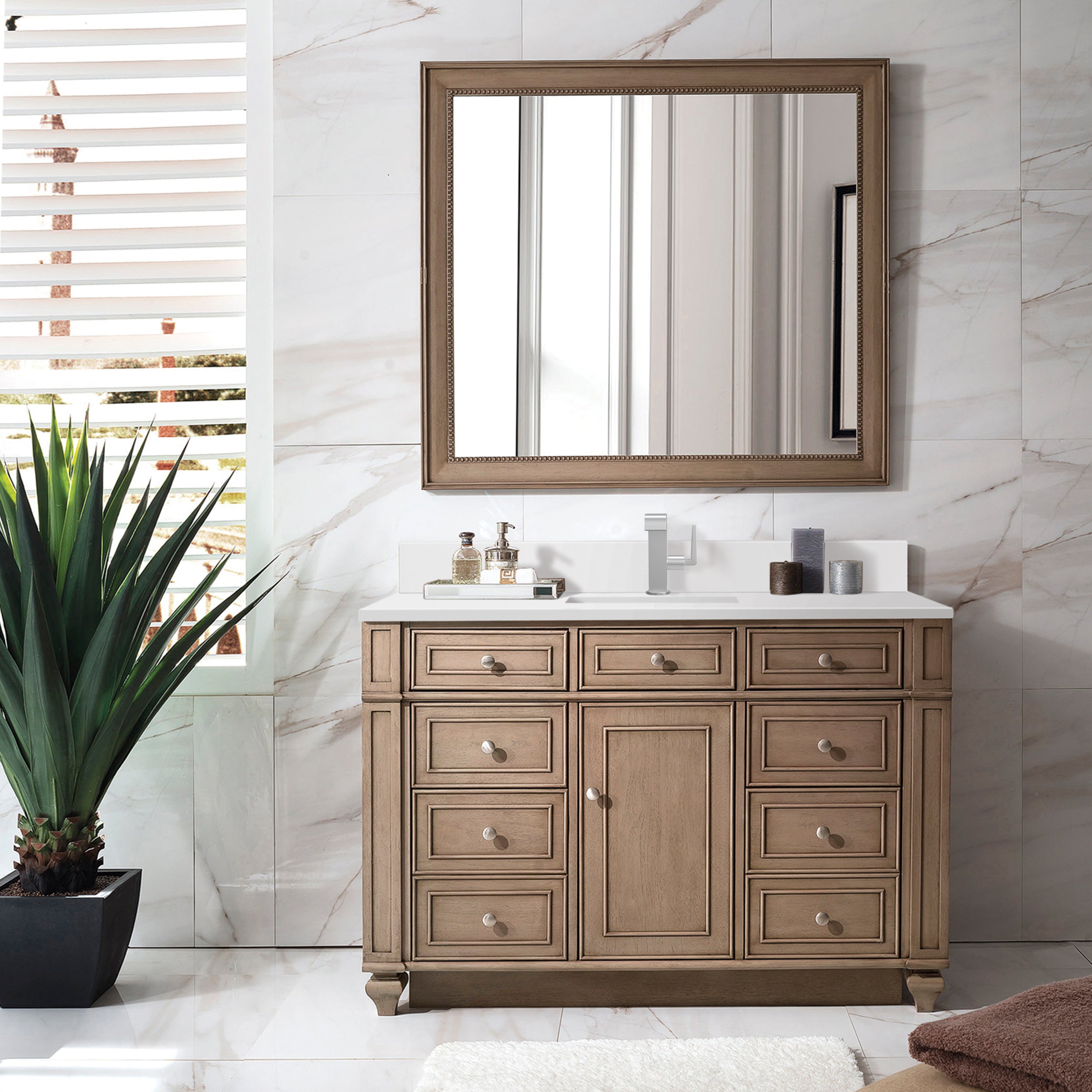 James Martin Bristol 48" Single Vanity in Whitewashed Walnut with 3cm Countertop