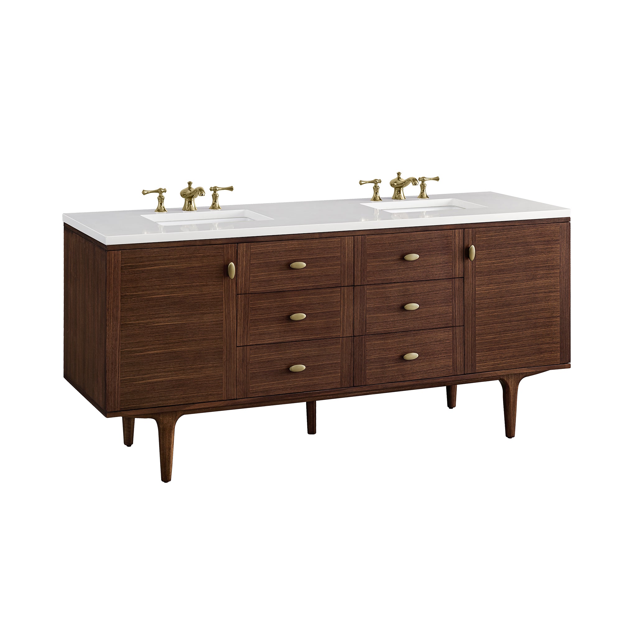 James Martin Amberly 72" Double Vanity in Mid-Century Walnut with 3cm Countertop