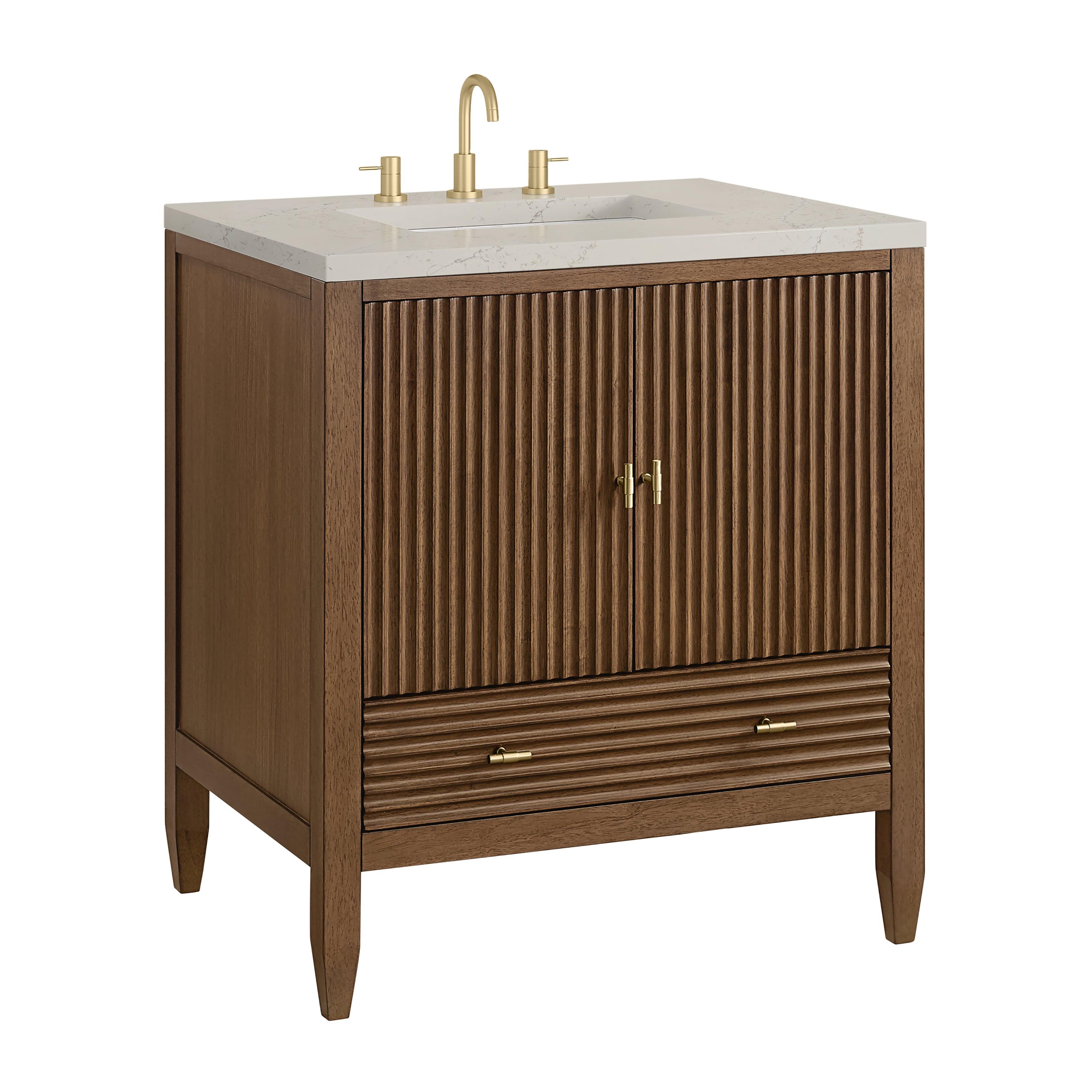 James Martin Myrrin 30" Single Vanity in Mid-Century Walnut with 3cm Countertop