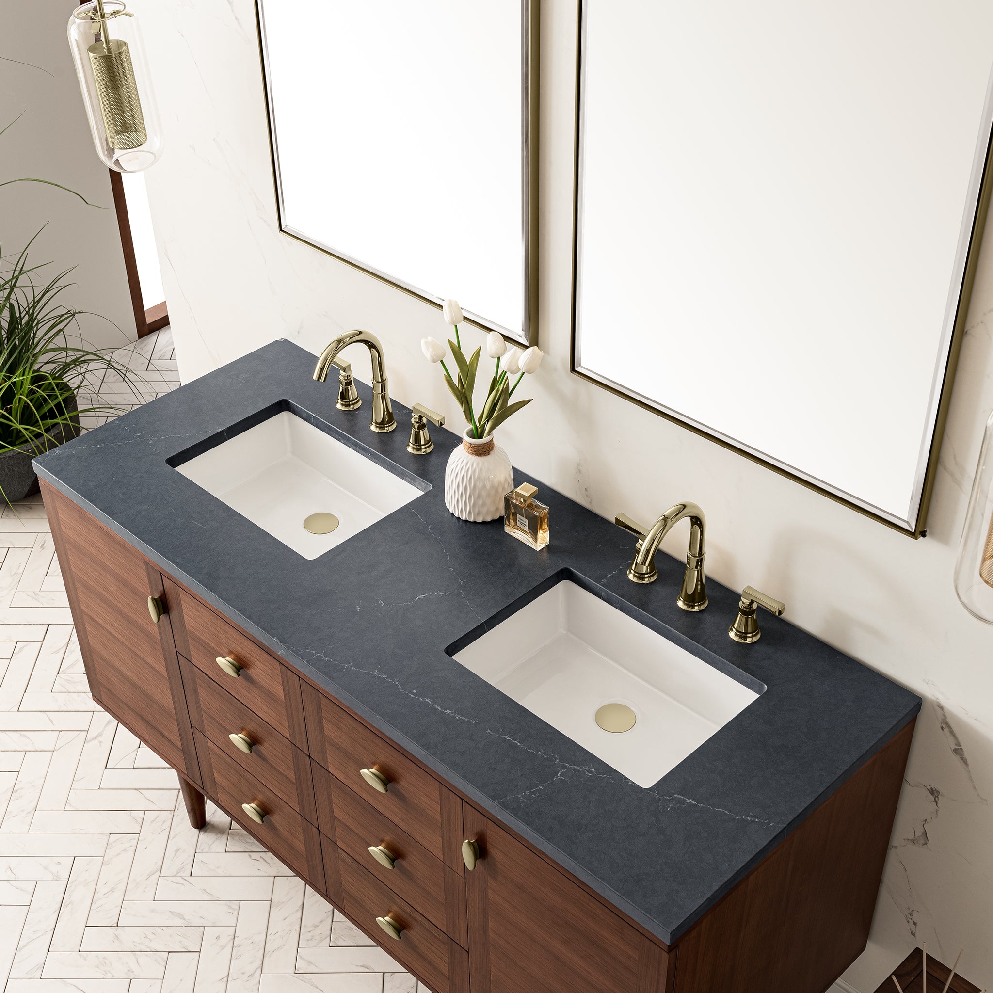 James Martin Amberly 60" Double Vanity in Mid-Century Walnut with 3cm Countertop