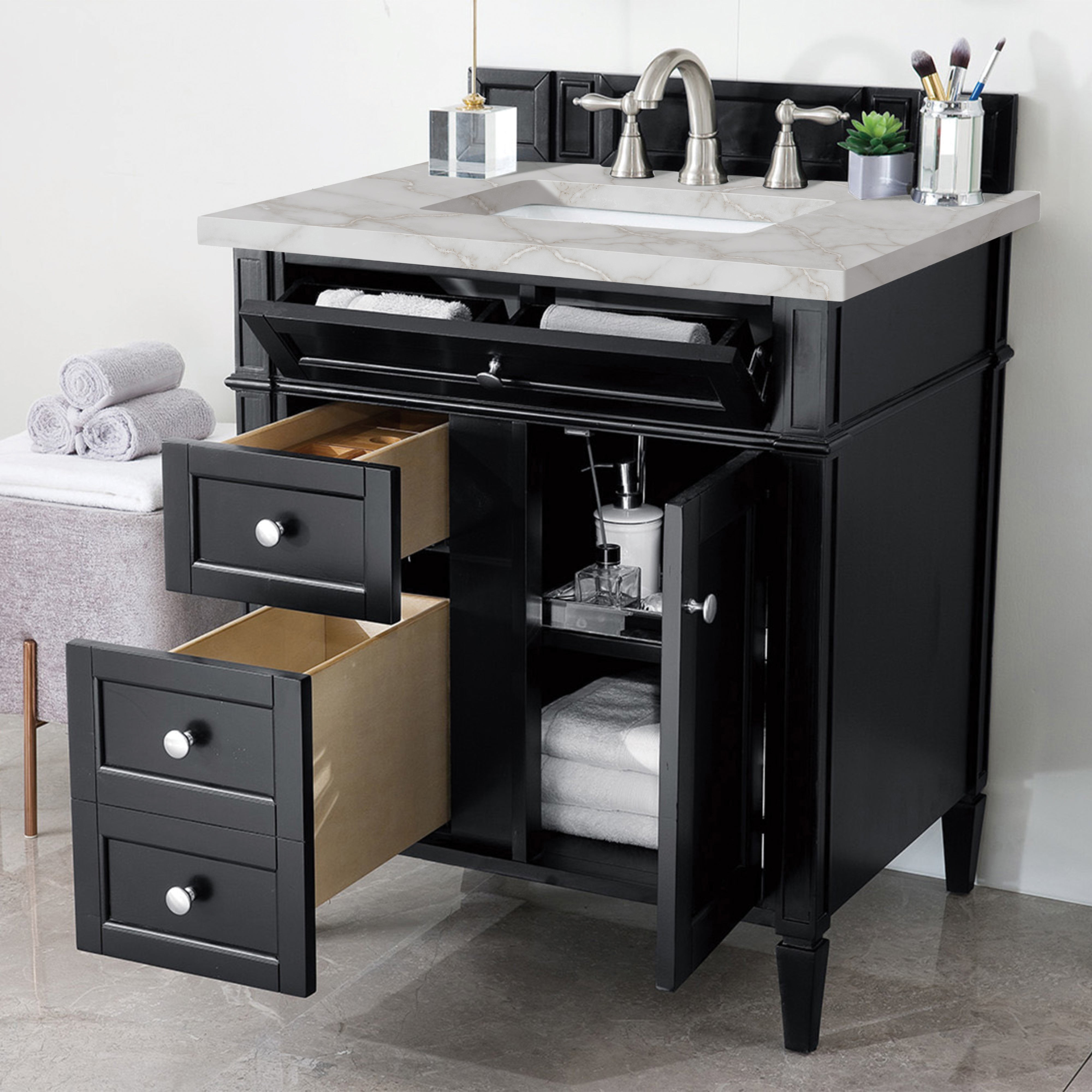 James Martin Brittany 30" Single Vanity in Black Onyx with 3cm Countertop