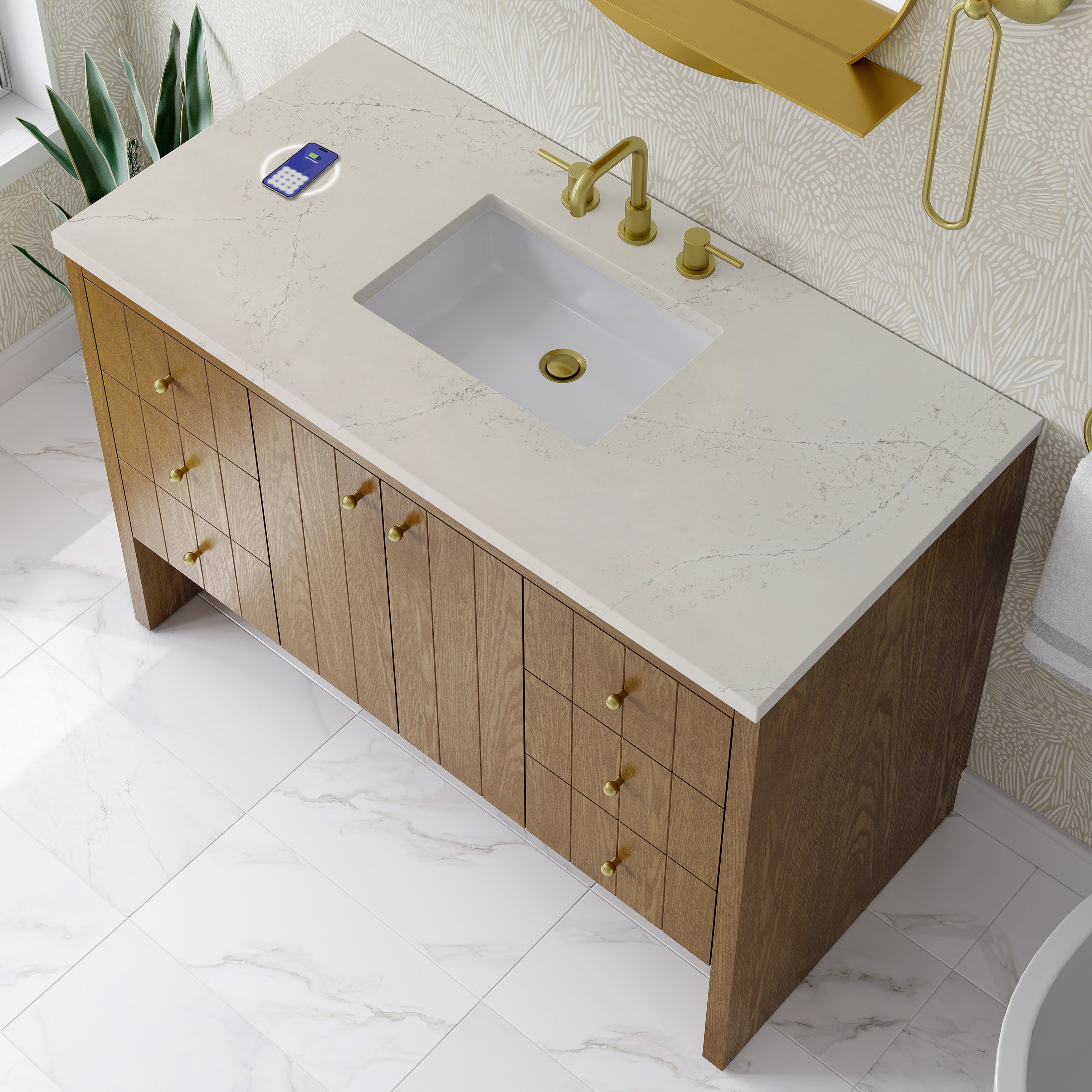 James Martin Hudson 48" Single Vanity in Honey Oak with 3cm Countertop and FreePower Wireless Charger