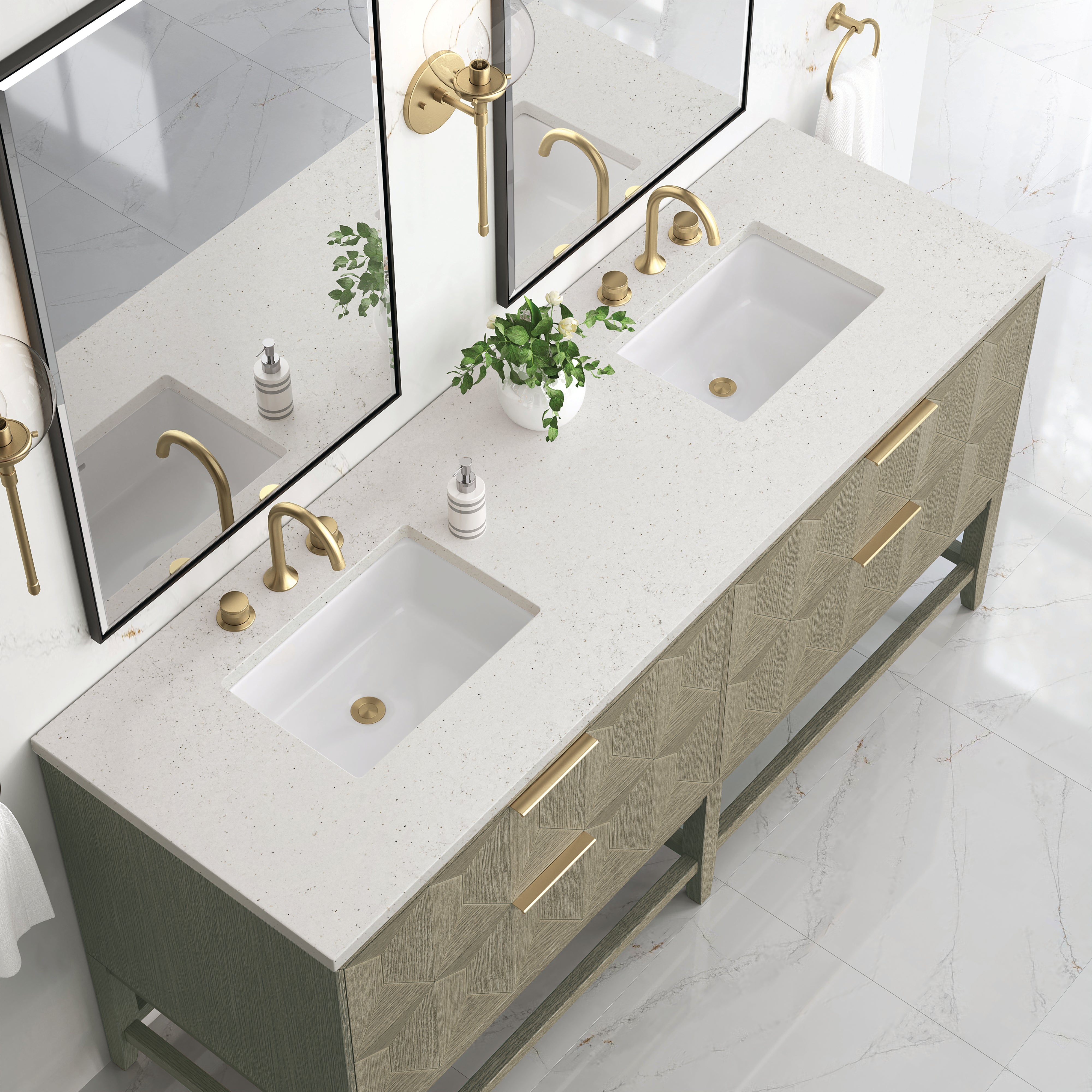 James Martin Emmeline 72" Double Vanity in Pebble Oak with 3cm Countertop