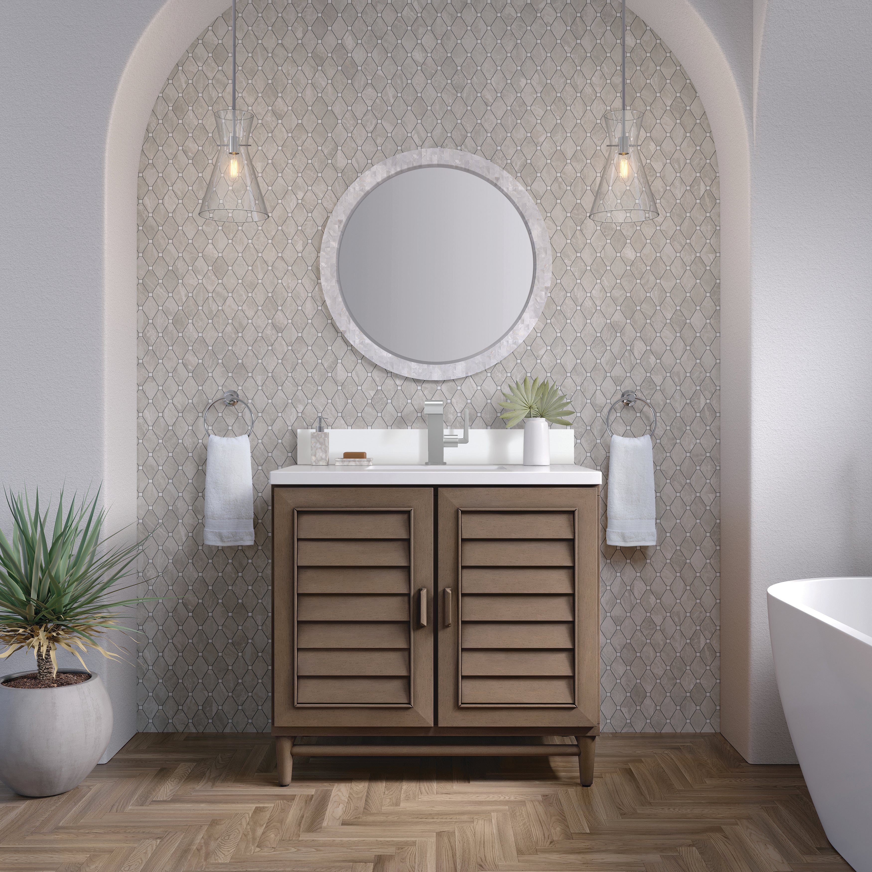 James Martin Portland 36" Single Vanity in Whitewashed Walnut with 3cm Countertop